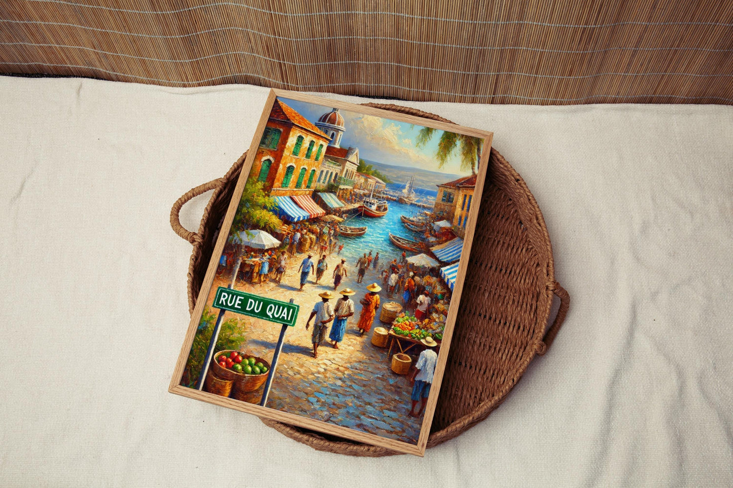 Port-au-Prince Rue du Quai Wall Art, Haiti Travel Poster, Caribbean Cityscape, Haitian Decor, Vibrant Waterfront Market, Personalized Gift