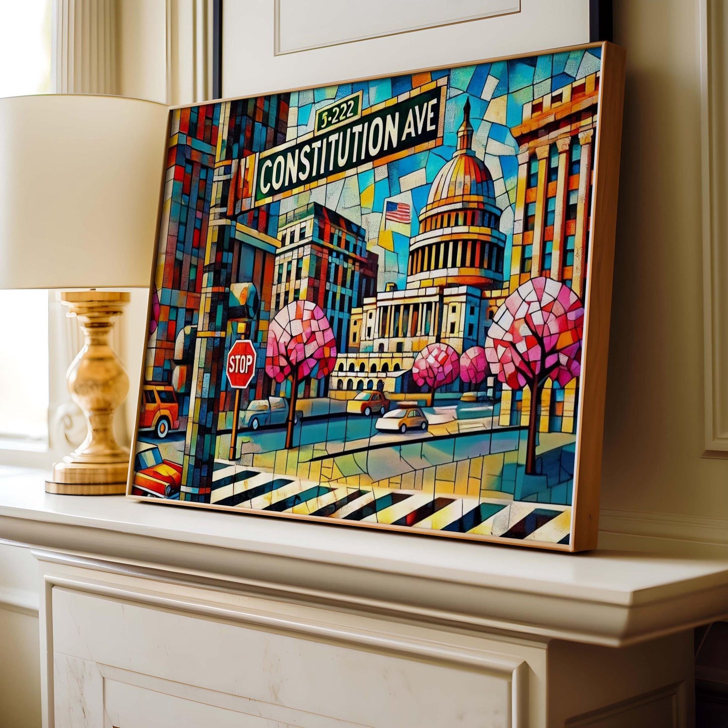 Constitution Avenue Wall Art Cubism Print Washington D.C. Travel Poster Modern D.C. Artwork Housewarming Gift
