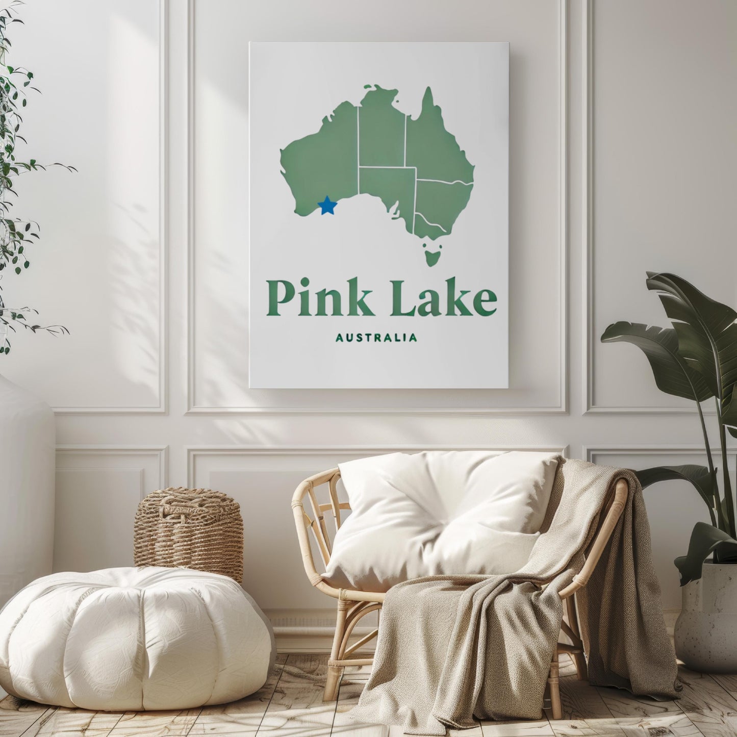 Australia Pink Lake Wall Art Print - Travel Home Decor, College Dorm & Housewarming Gift, Unique Australia Wall Artwork