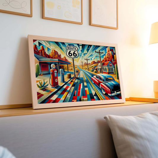 Route 66 Wall Art Print – Vintage Travel Poster & Route Gift for Home Decor, Housewarming, or Road Trip Enthusiast