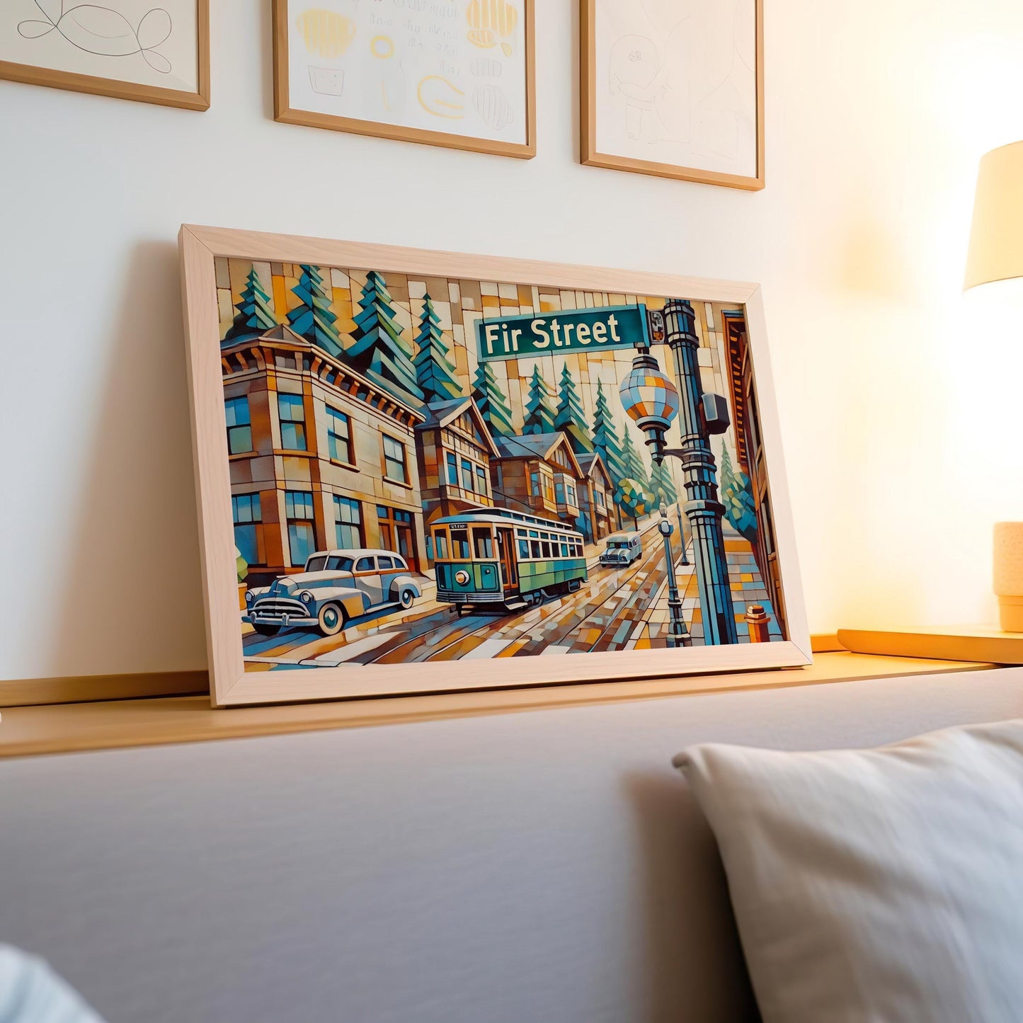 Fir Street Wall Art Print - Portland Oregon Travel Poster, Housewarming Decor & Oregon Souvenir Cityscape Illustration