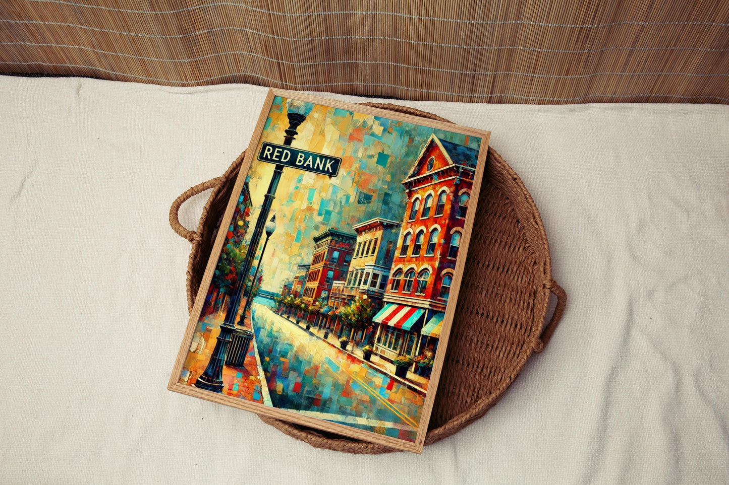 Wall Art Red Bank Print New Jersey Travel Poster Home Decor USA Gift Housewarming American Art