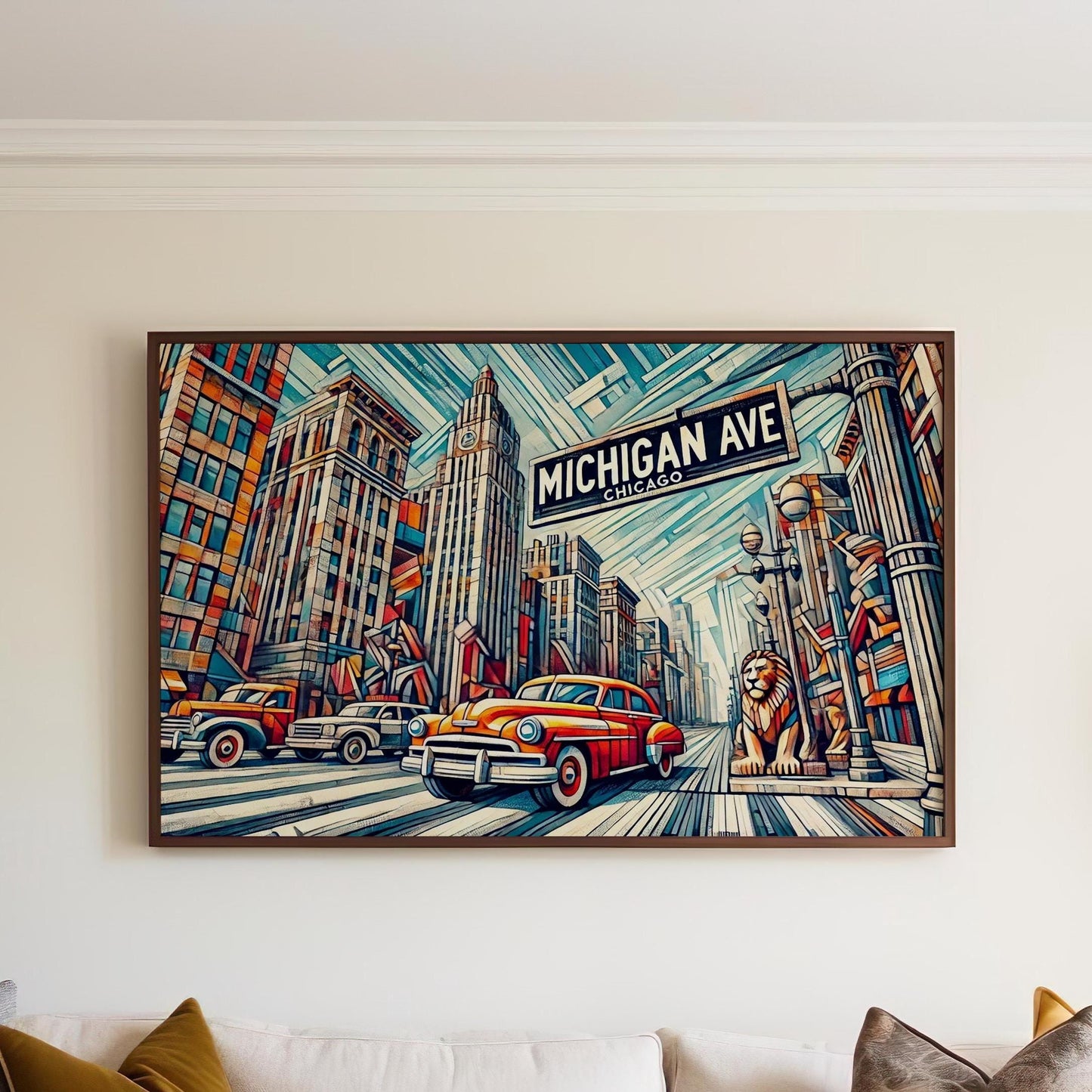 Michigan Avenue Wall Art - Cubism Chicago Print, Illinois Travel Poster, Modern Michigan Gift, Housewarming Decor, Unique Cityscape Artwork