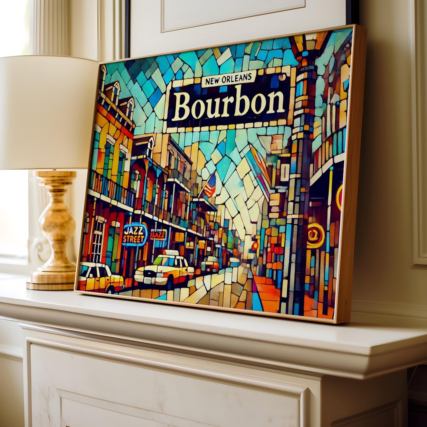 Bourbon Street Wall Art - New Orleans Cubism Print, Travel Poster & Gift, Unique Housewarming Decor