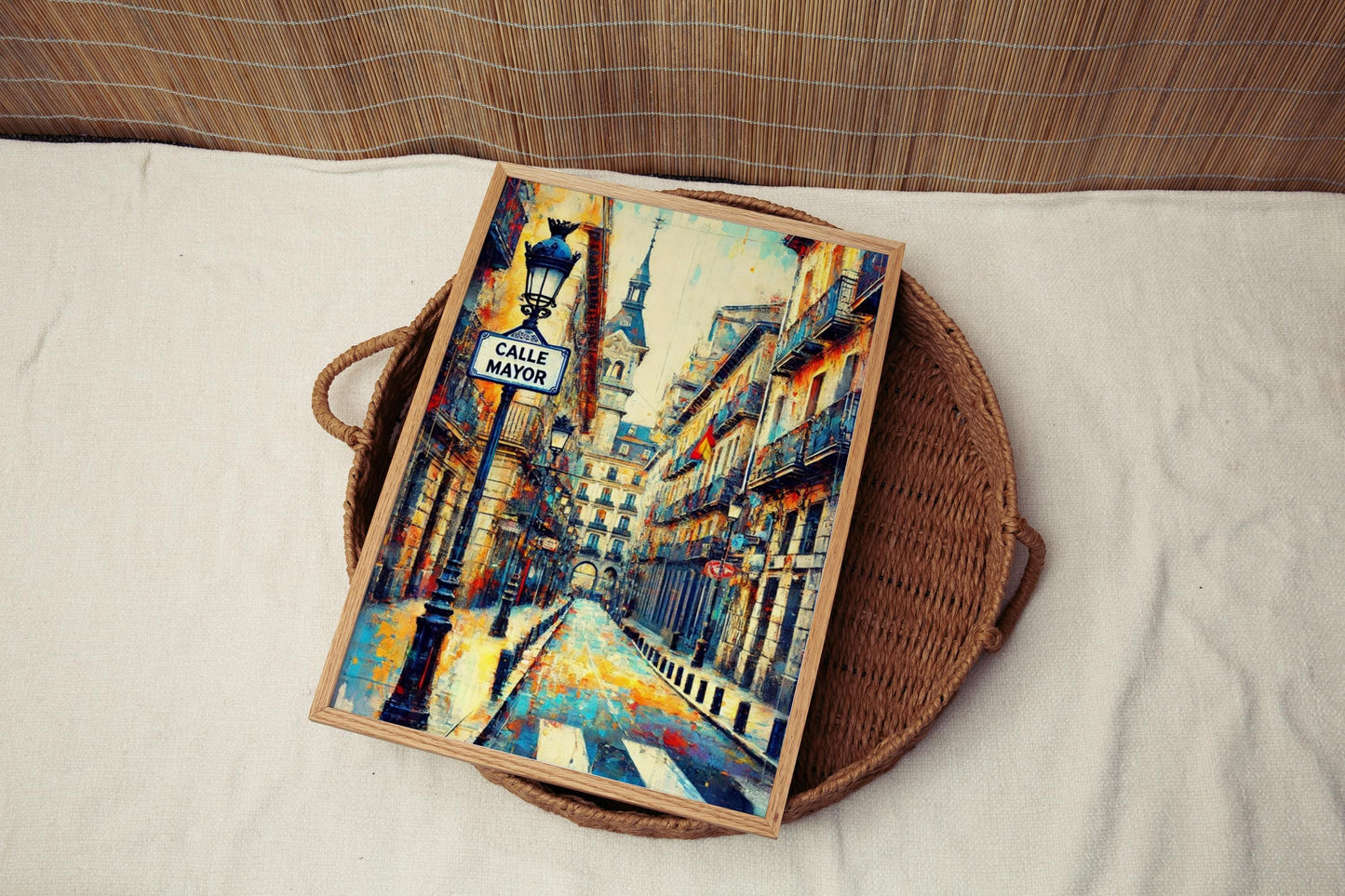 Spain Calle Mayor Wall Art Print, Madrid Travel Poster, Vibrant Spanish Street Scene, Spanish Home Decor & Gift, Housewarming Wall Art