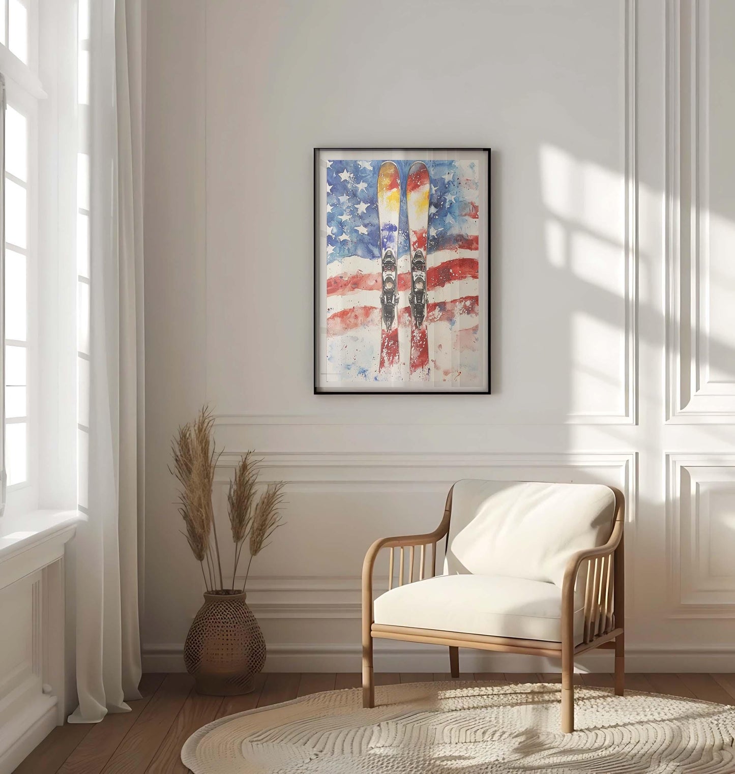 Skiing Artwork USA Wall Art Patriotic Winter Decor American Independence Poster United States Home Decor