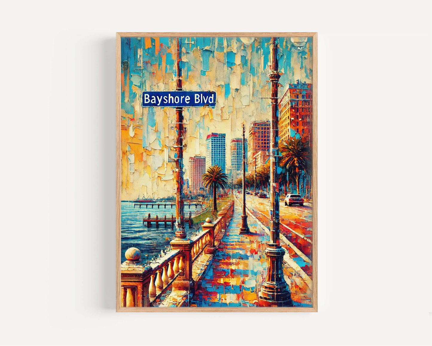 Bayshore Boulevard Wall Art Print, Tampa Florida Travel Poster, Coastal Home Decor, Florida Gift & Housewarming Present