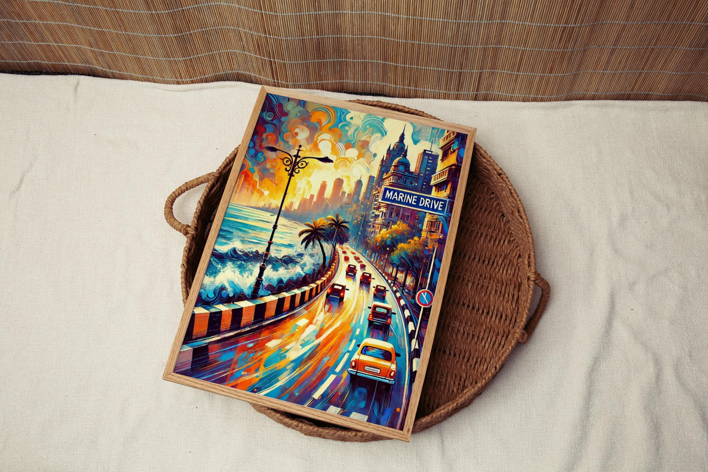 Mumbai Marine Drive Wall Art Print - Travel Poster, India Artwork, Housewarming Gift, Coastal City Decor, Marine Drive Mumbai Gift