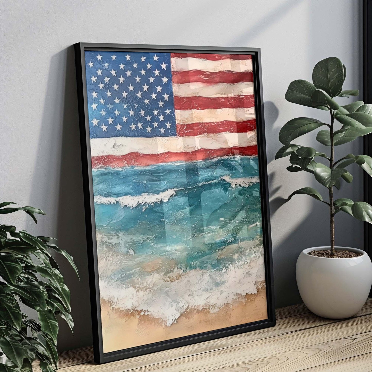 USA Beach Wall Art Patriotic Poster for Beach House Home Decor, Summer United States Art Print, American Coastal Decoration