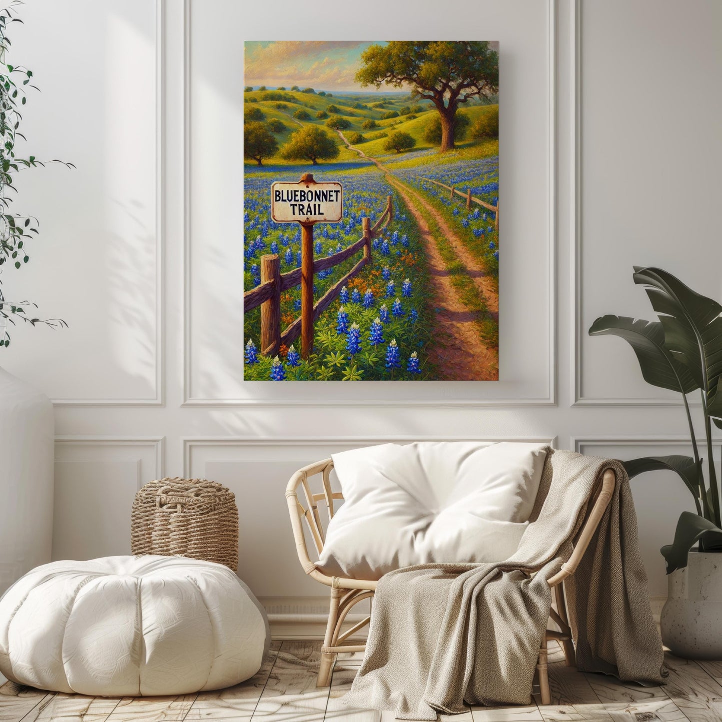 Bluebonnet Trail Wall Art Texas Hill Country Print Travel Poster US Gift Housewarming Decor