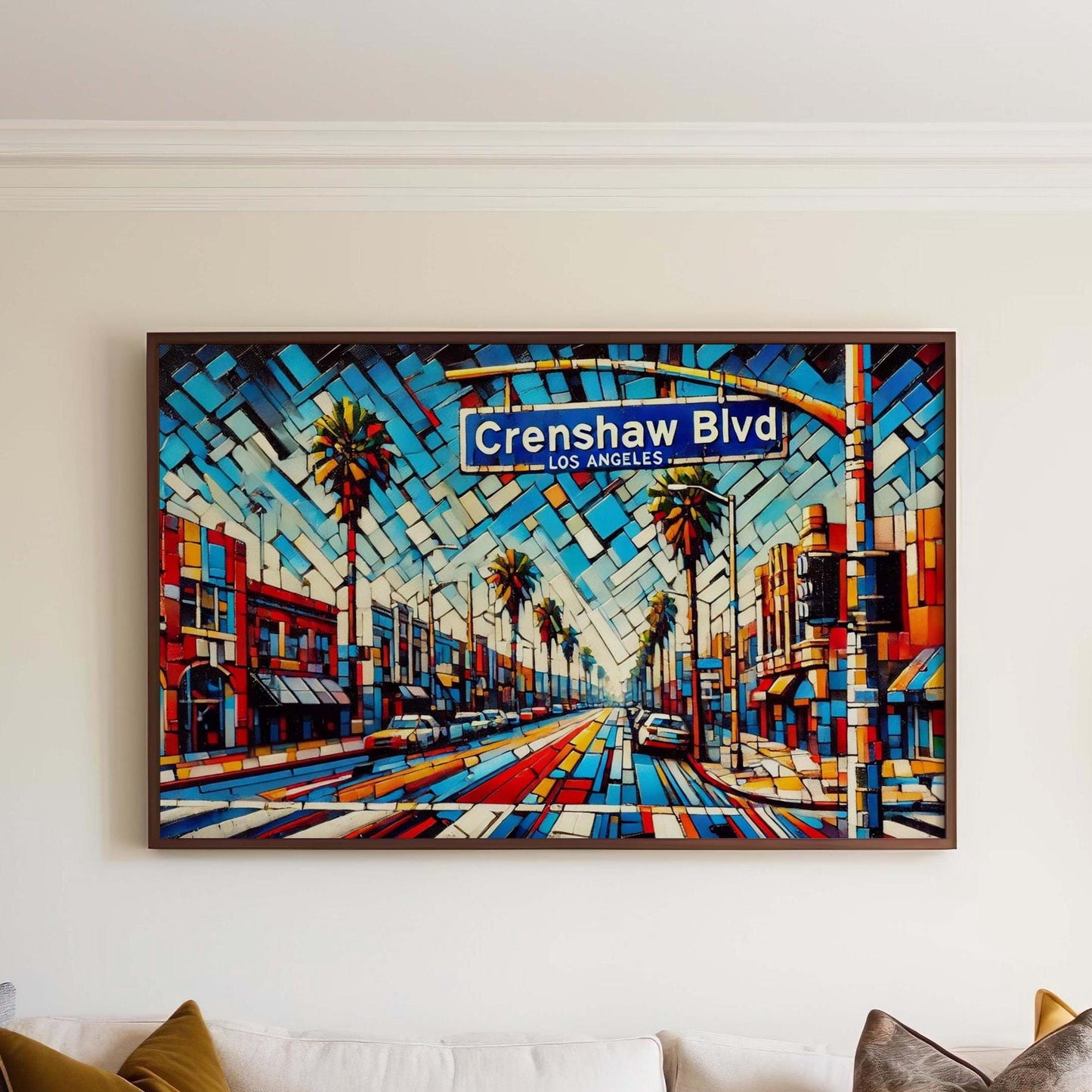Crenshaw Boulevard Wall Art Print - Los Angeles Travel Poster, CA Gift, Housewarming Decor, Modern LA Street Map Illustration