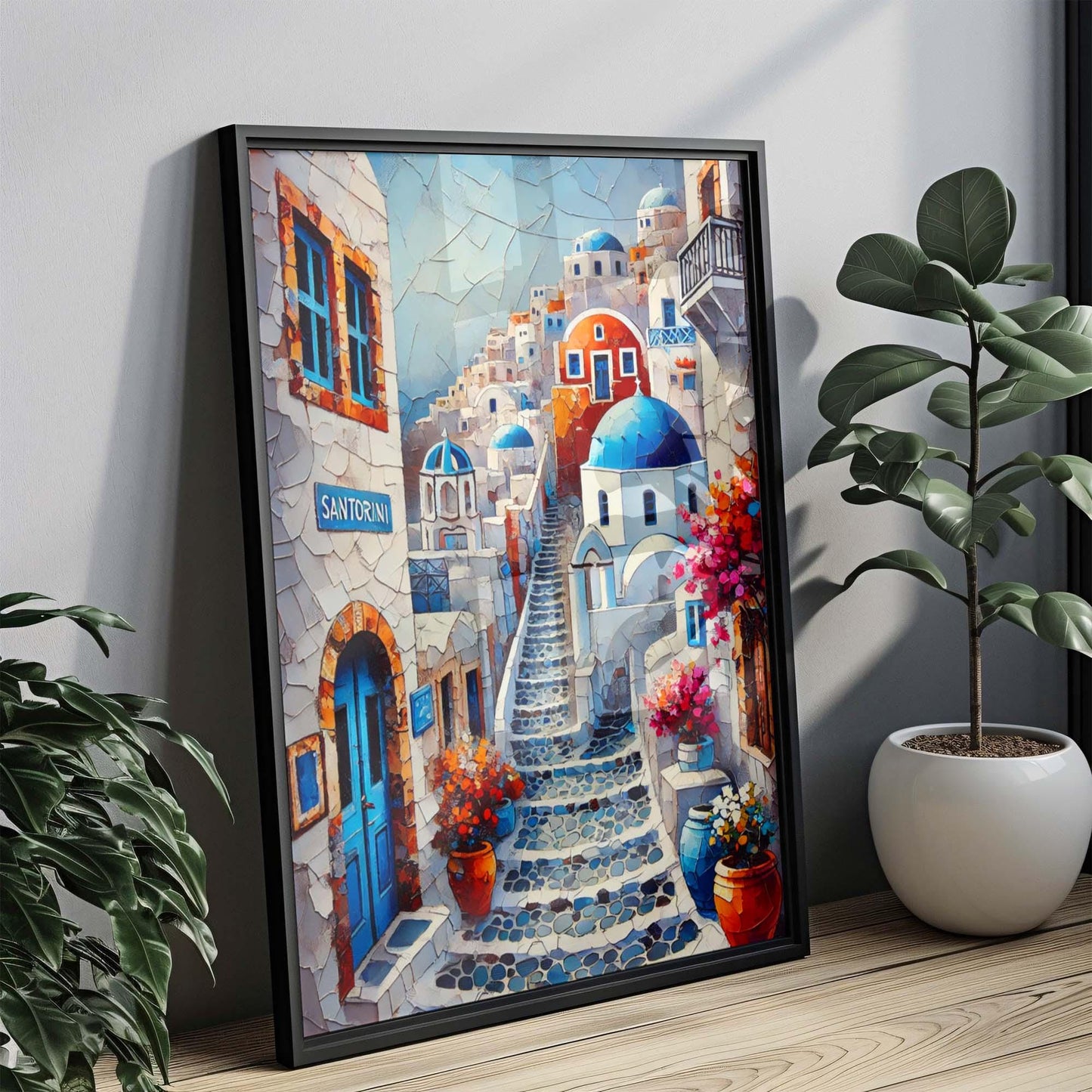 Santorini Art Wall Print - Greek Travel Poster, Santorini Artwork, Housewarming Gift, Greece Decor, European Coastal Wall Art