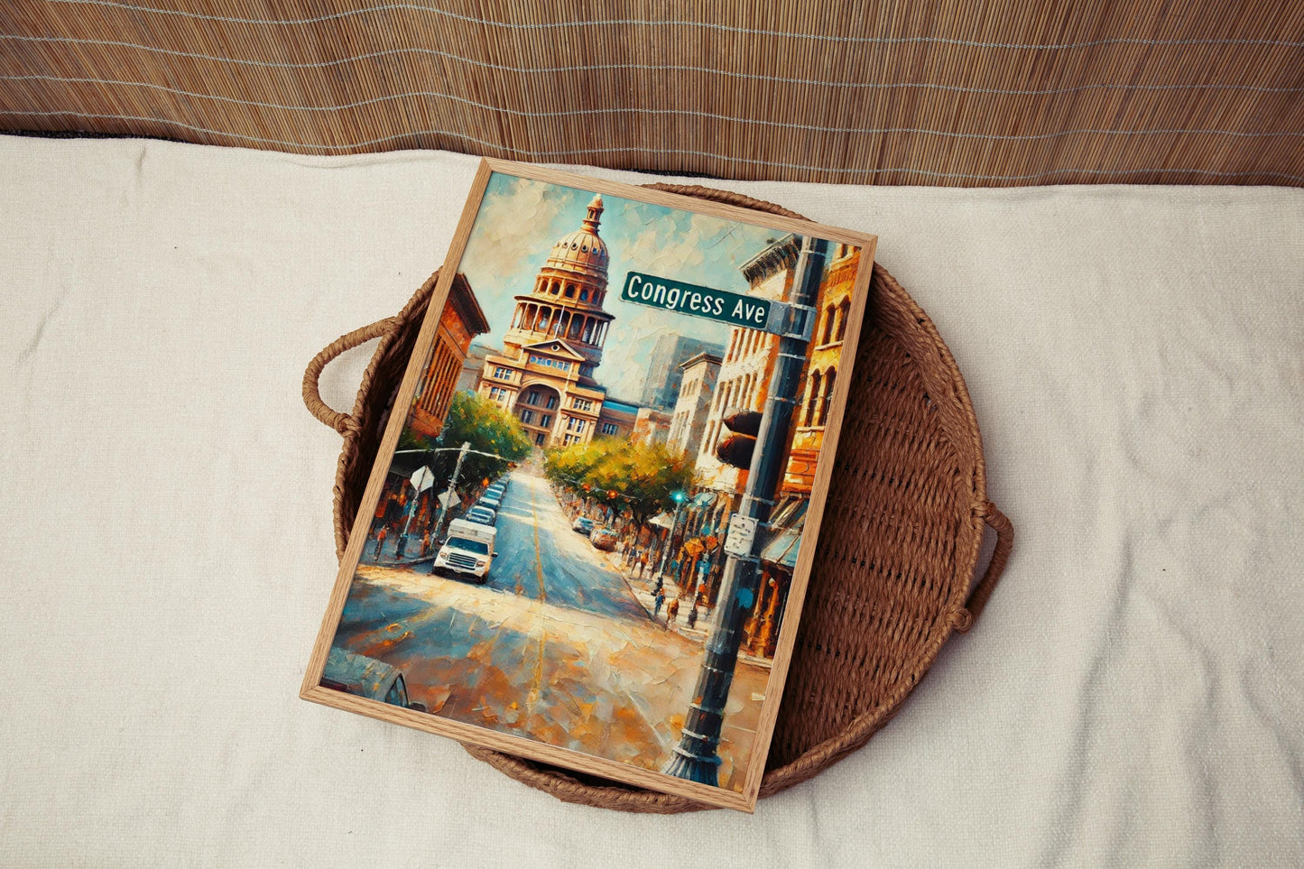 Texas Congress Ave Wall Art Print - Austin Travel Poster, Texas Gift, Housewarming Decor, Modern Texas Artwork for Home or Office
