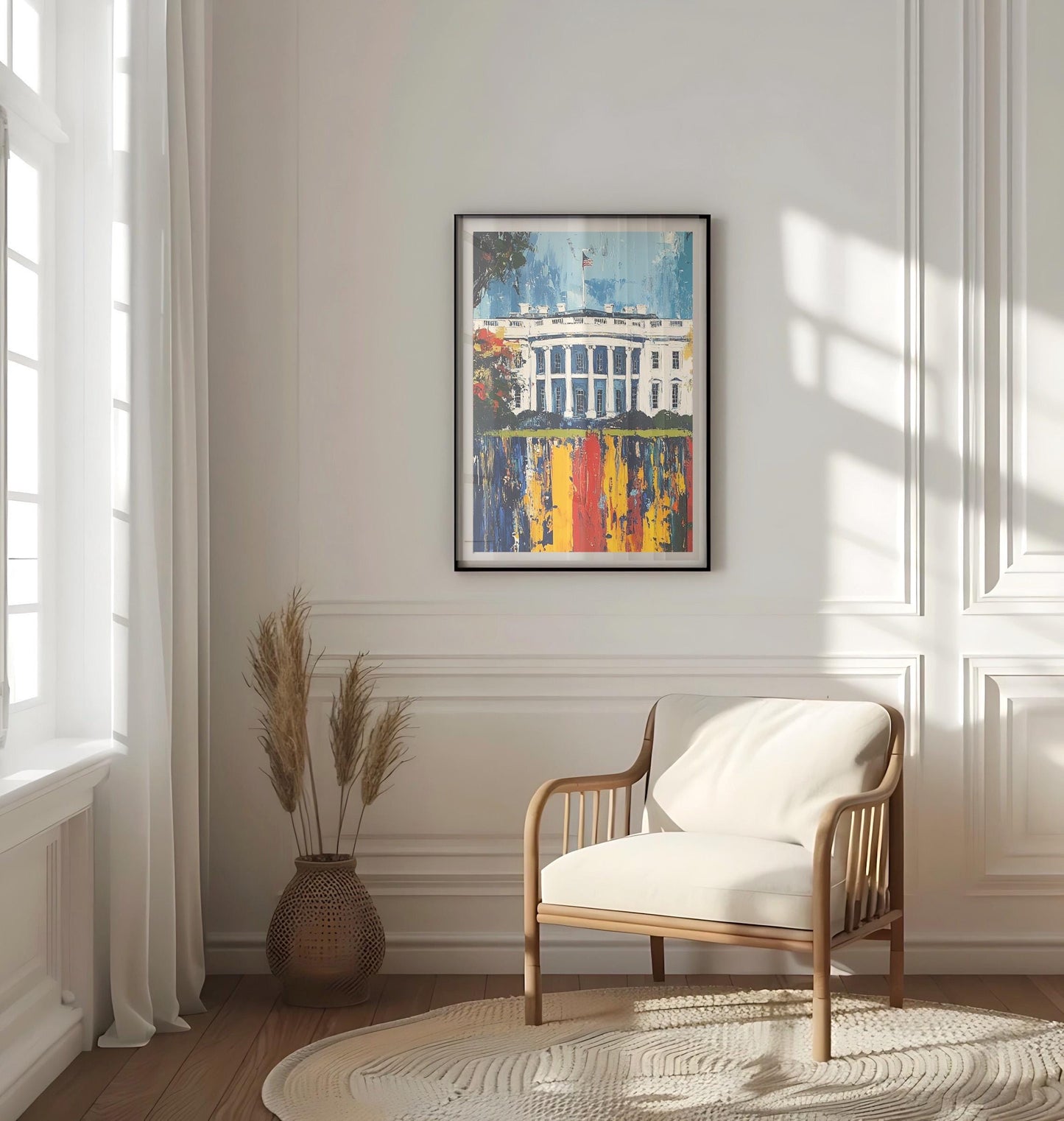 White House Abstract Wall Art | Patriotic USA Poster | American Independence Artwork for Home Decor | United States Flag Home Print