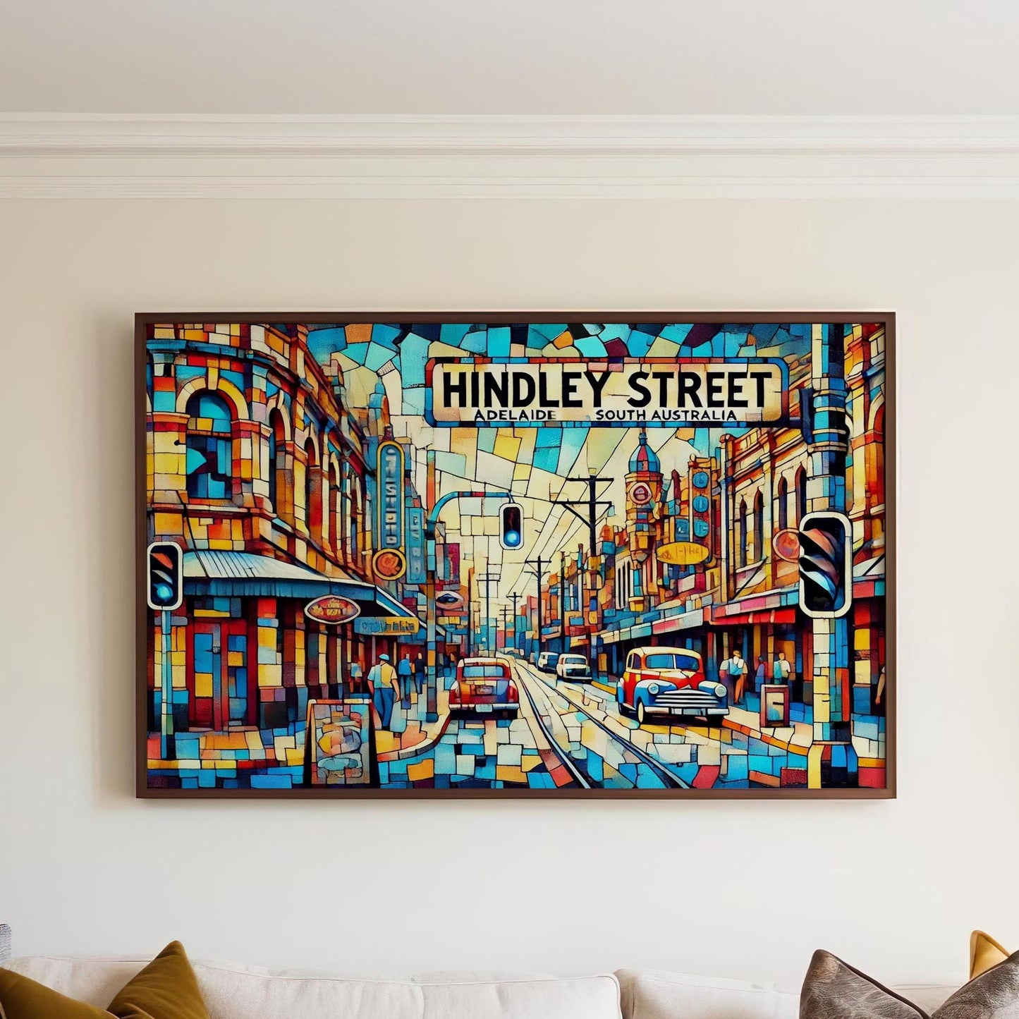 Hindley Street Wall Art Print – Adelaide Travel Poster, South Australia Home Decor, Unique Housewarming Gift, Modern Cityscape Illustration