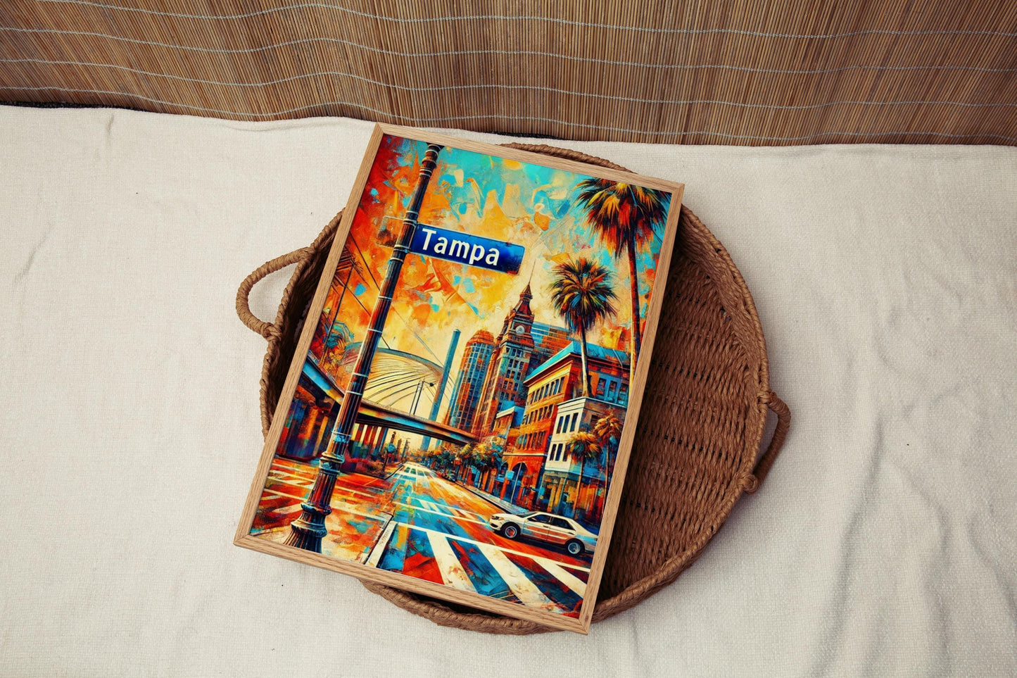 Florida Tampa Wall Art Print, Travel Poster, Florida Gift, USA Souvenir, Housewarming Decor, Florida Map Artwork, Travel Home Decoration