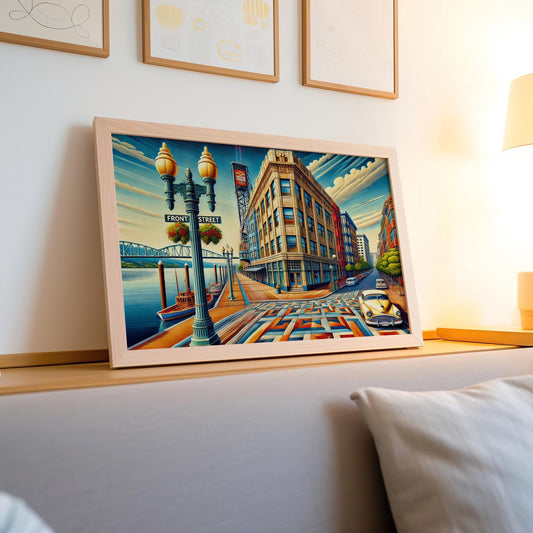 Portland Cubism Wall Art Print – Modern Oregon Travel Poster, Front St Cityscape, Housewarming Gift & Souvenir Decor