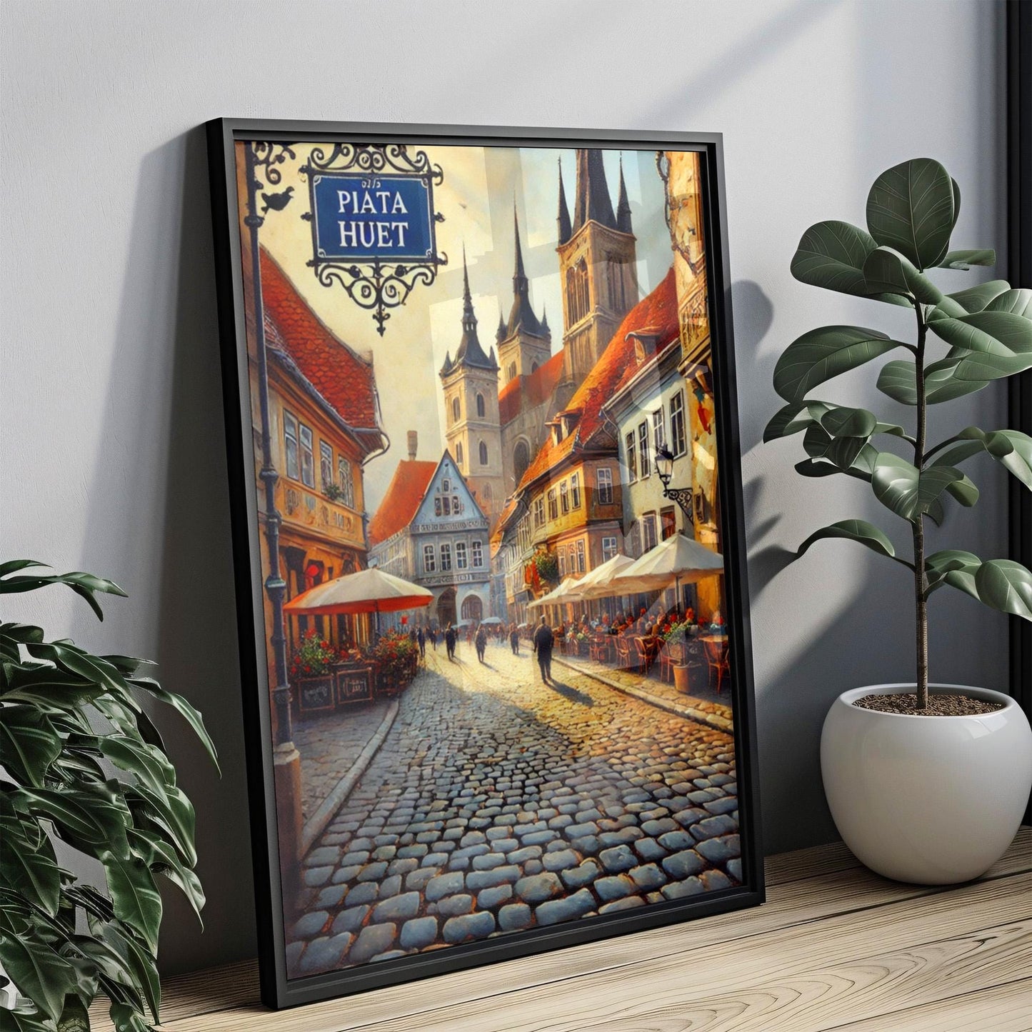 Piata Huet Wall Art Print - Sibiu Travel Poster, Romanian Decor, Housewarming Gift, Romania Cityscape Illustration, Travel Gift