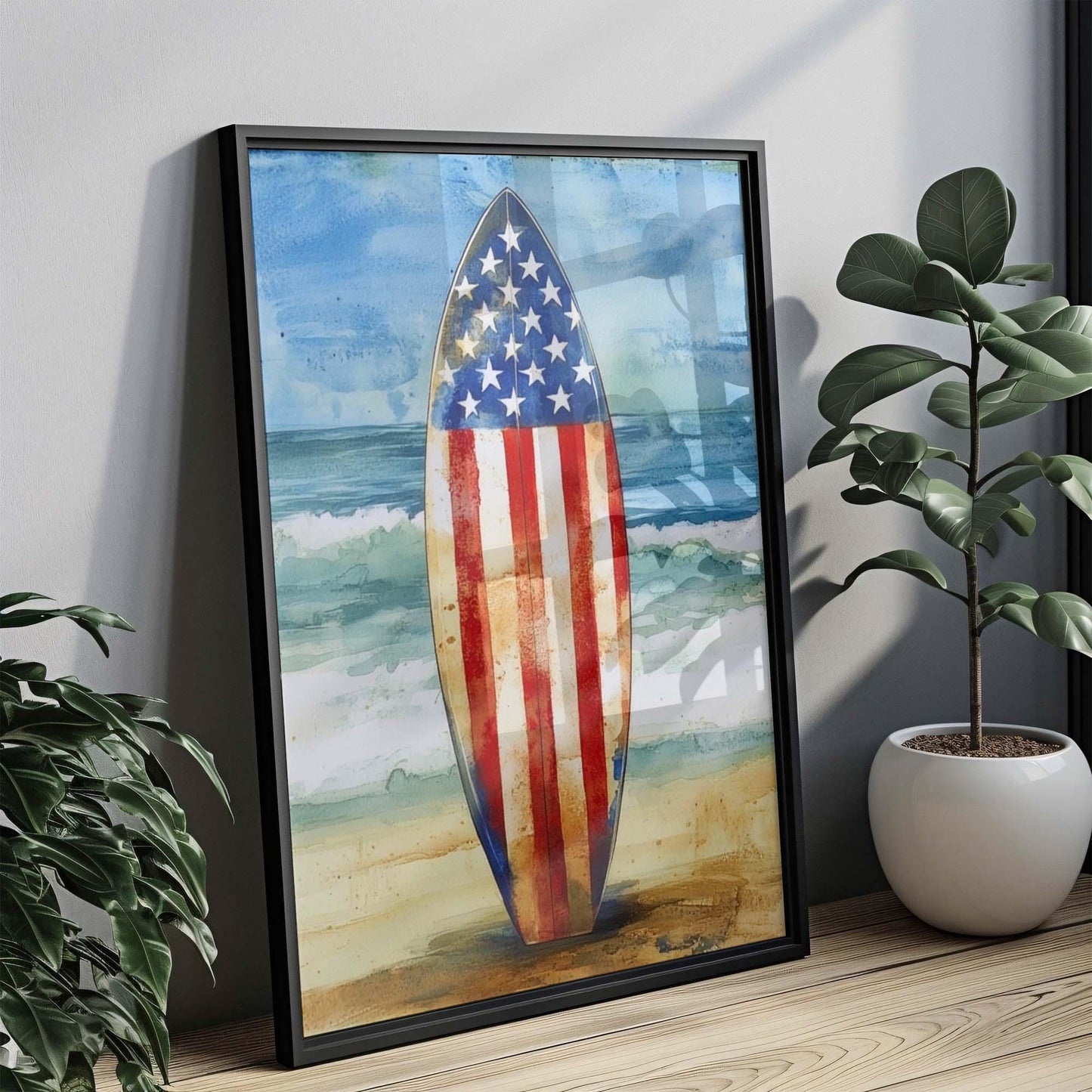 Surfing Artwork USA Wall Art Patriotic Beach House Decor Summer Poster United States Coastal Home Decor