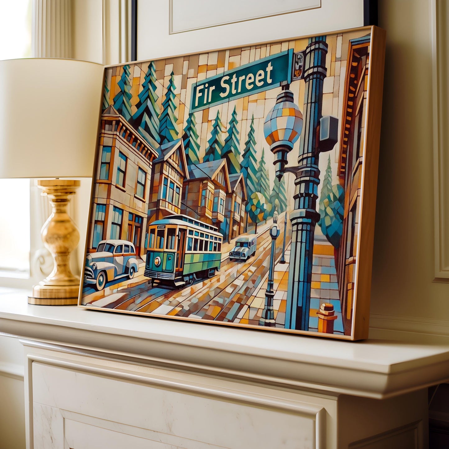Fir Street Wall Art Print - Portland Oregon Travel Poster, Housewarming Decor & Oregon Souvenir Cityscape Illustration