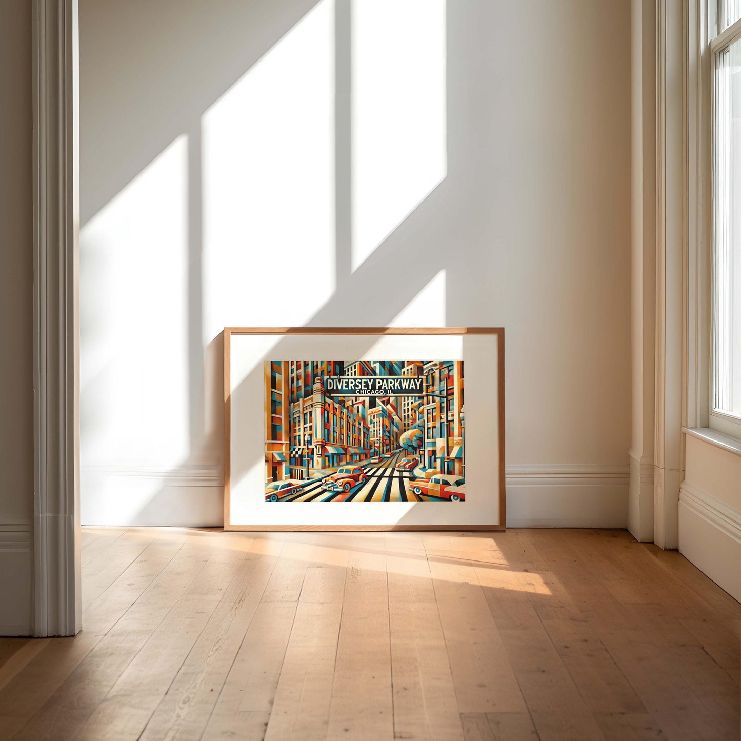 Chicago Travel Poster Cubism Wall Art Print - Diversey Parkway Illinois Gift & Housewarming Decor