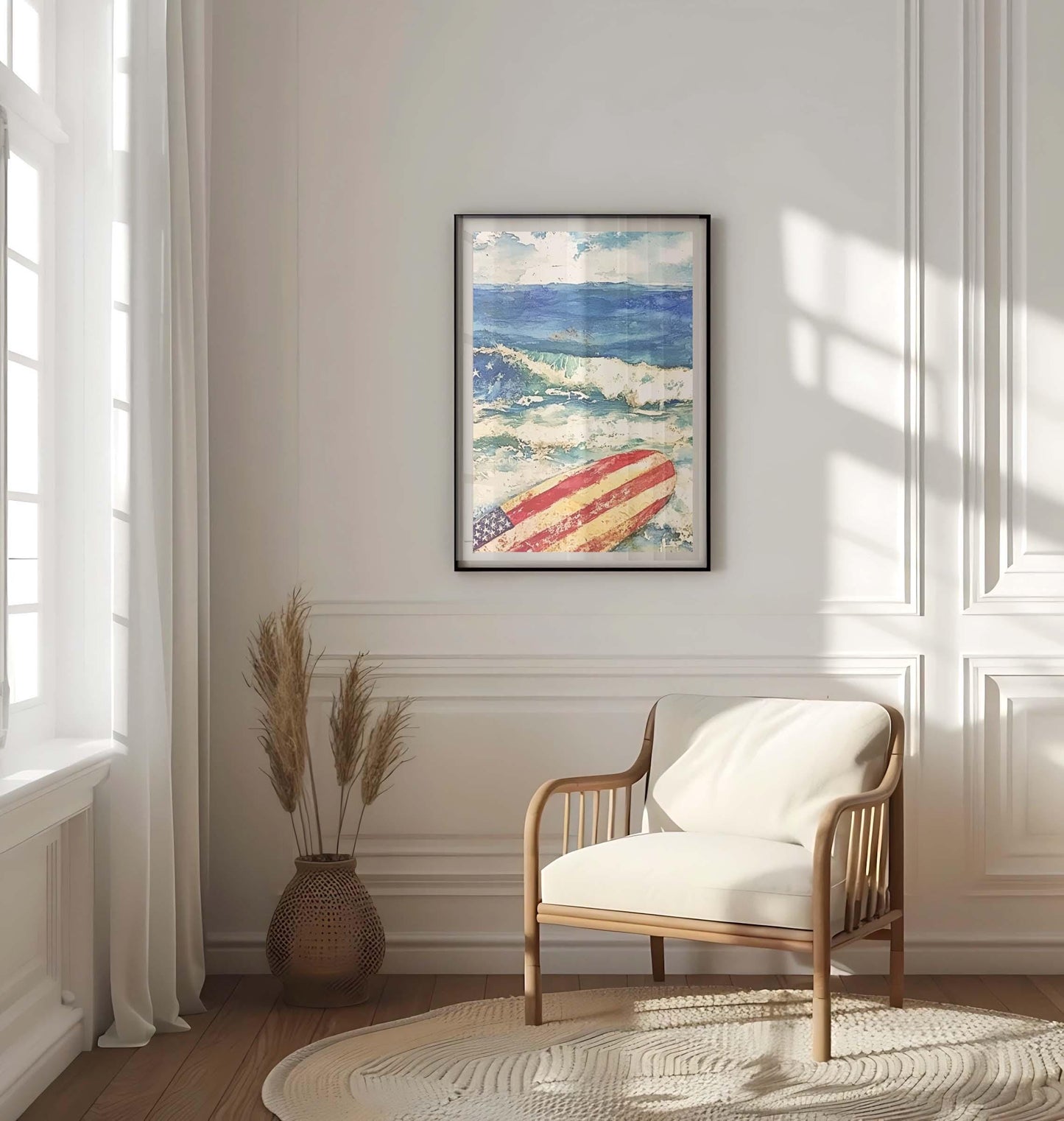 Surfing Artwork USA Wall Art Patriotic Beach House Decor Summer Poster United States Coastal Home Decoration