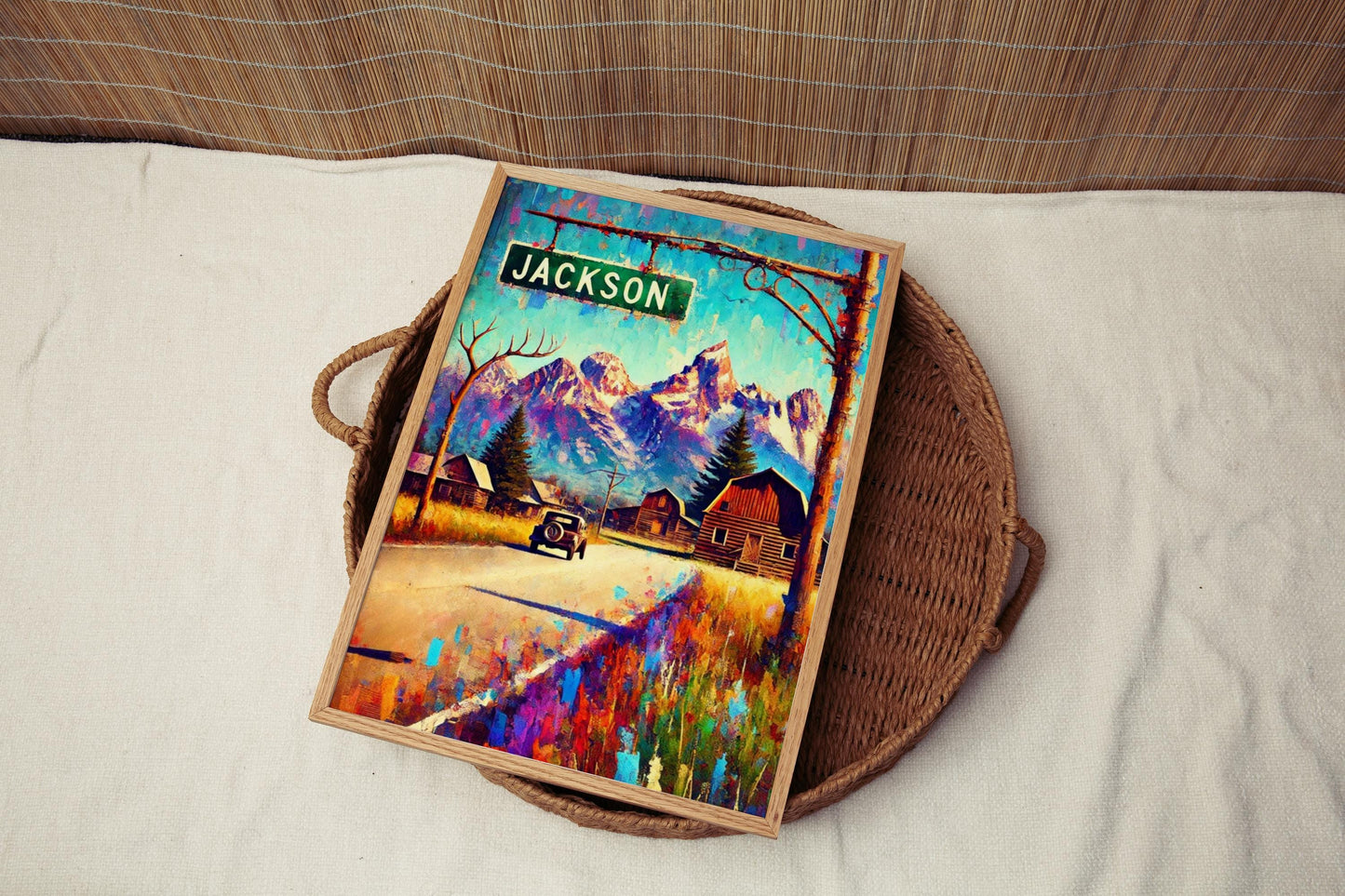Wyoming Wall Art Jackson Print – Travel Poster USA Souvenir Decor, Housewarming Gift, Rustic Wyoming Art for Home & Office