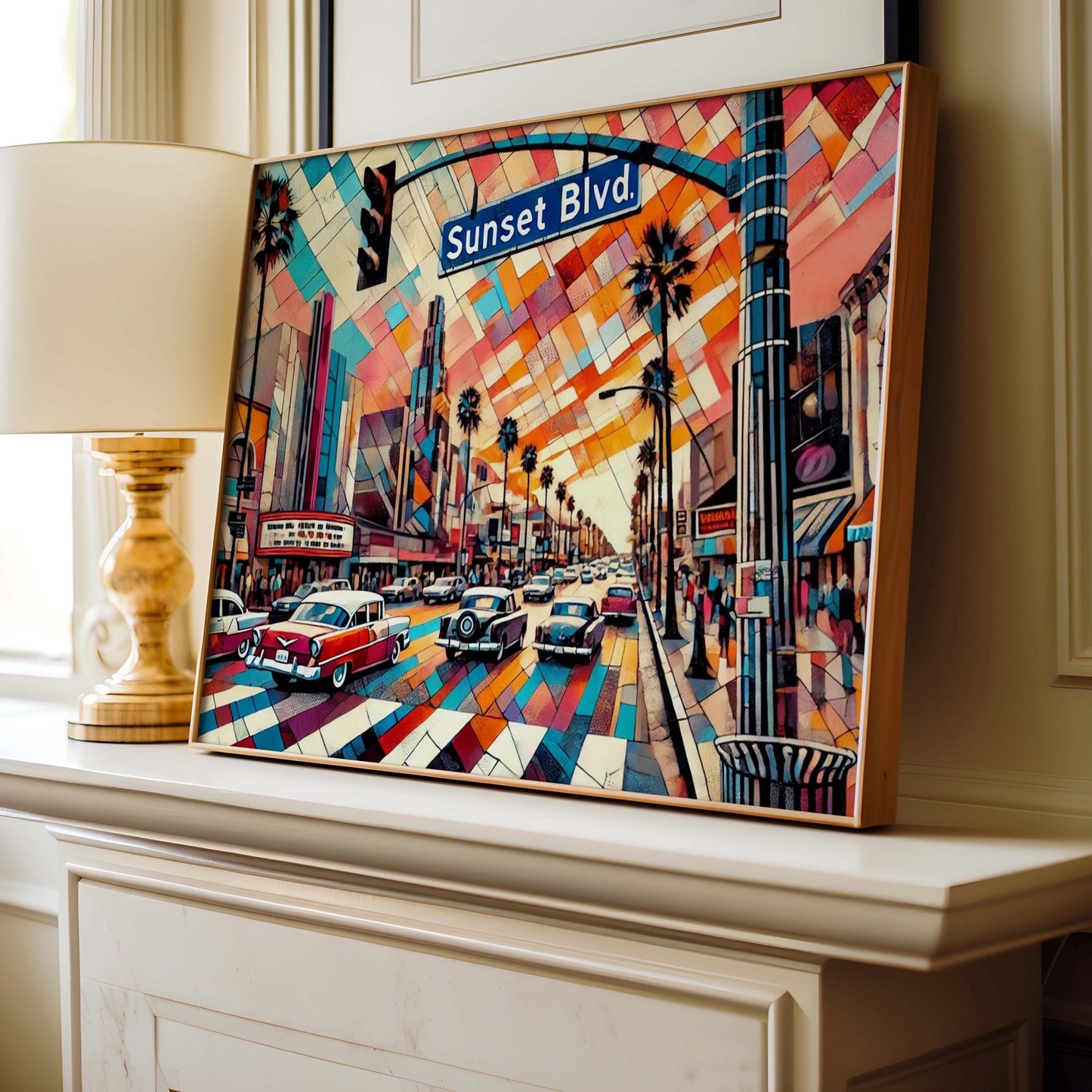 Sunset Boulevard Wall Art - Cubism Print of Sunset BLVD, Los Angeles Travel Poster, Modern LA Gift & Housewarming Decor