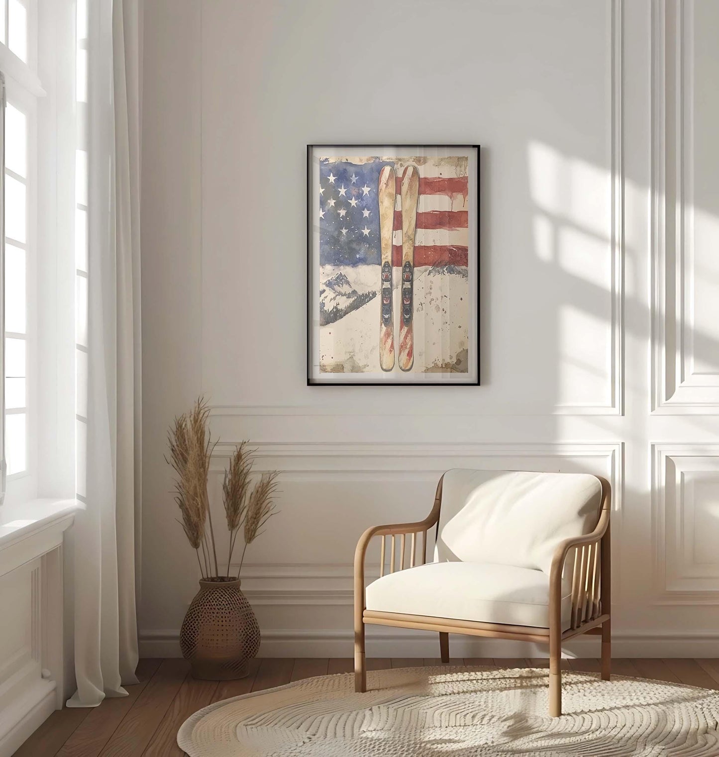 Skiing Artwork USA Wall Art Patriotic American Independence Poster Winter Home Decor United States Gift