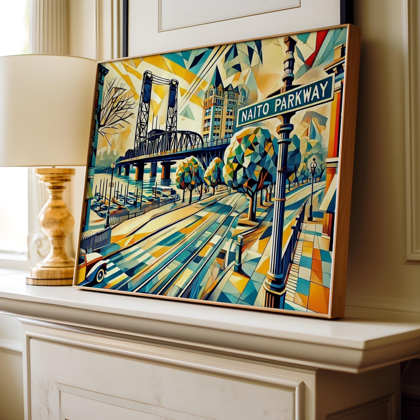 Naito Parkway Wall Art Cubism Print - Portland Oregon Travel Poster, Modern Housewarming Gift, Unique Oregon Gift Decor