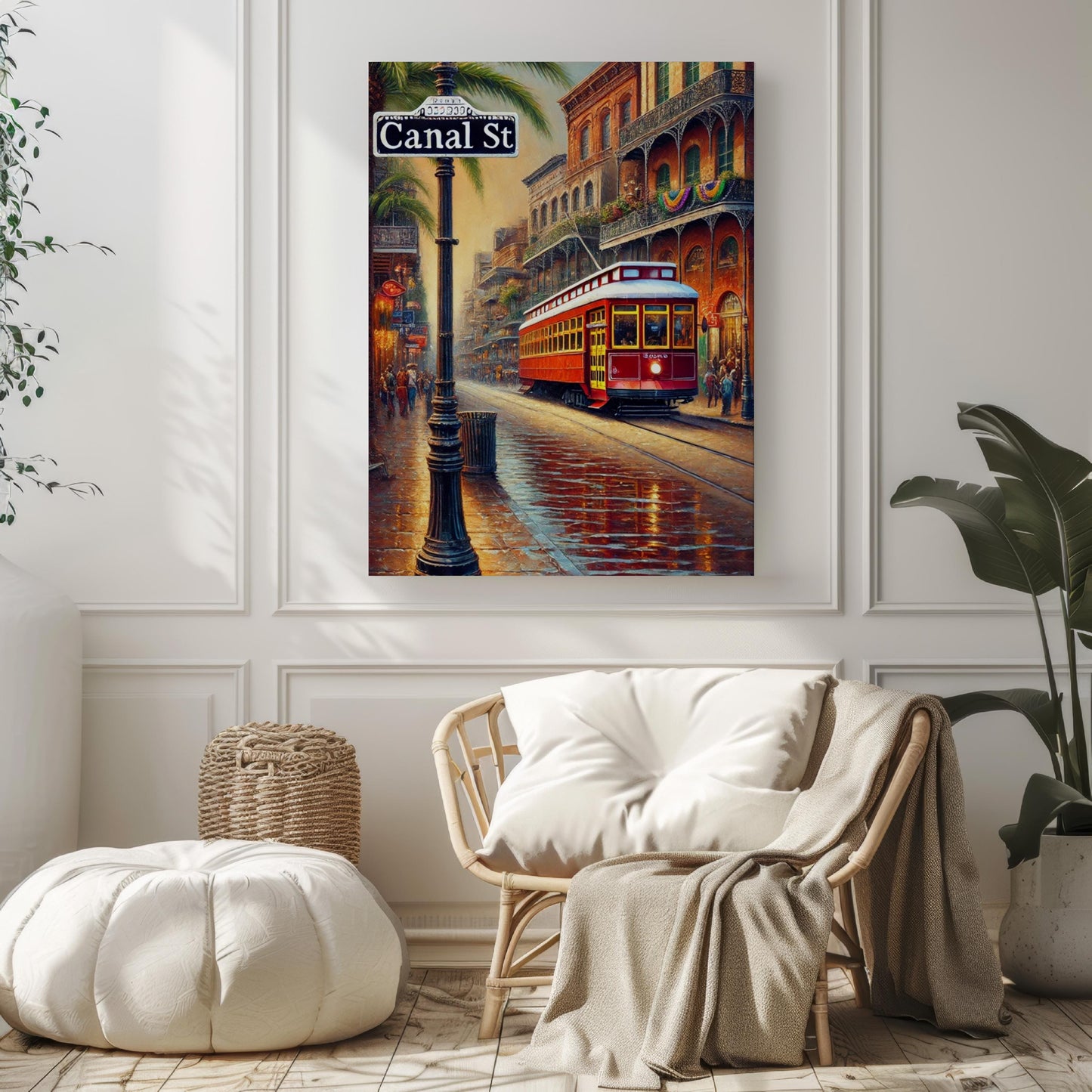 Canal Street Wall Art, New Orleans Cityscape Print, Louisiana Decor, Vibrant Streetcar Illustration, Crescent City Travel Poster