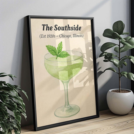 Southside Cocktail Print: Vintage Bar Decor, Gift for Bartender