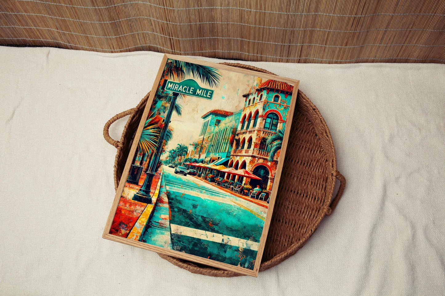 Coral Gables Wall Art Miracle Mile Print - Florida Travel Poster, Beach Decor & Housewarming Gift