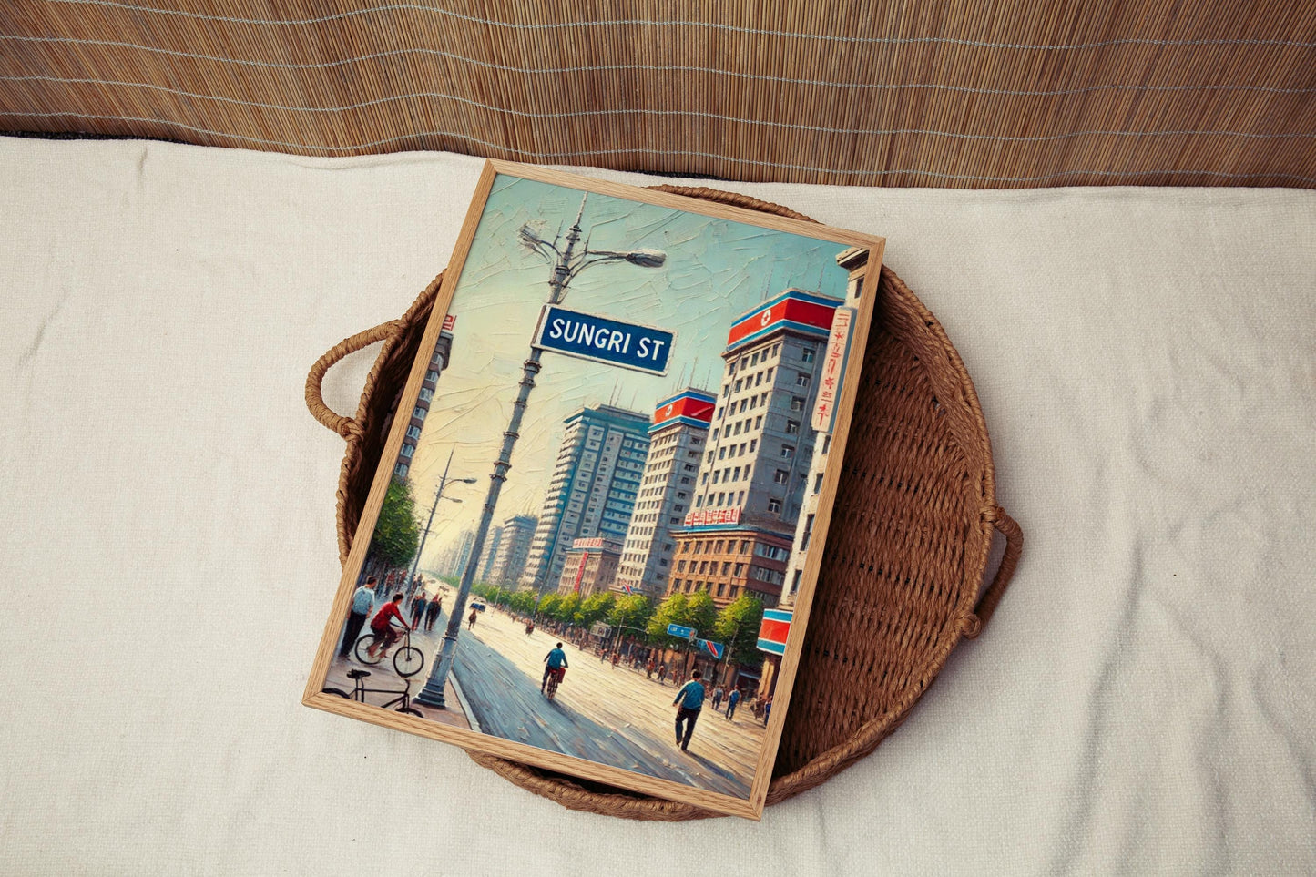 North Korea wall art, Sungri Street Pyongyang print, North Korea travel poster, cityscape wall decor, souvenir gift, housewarming gift