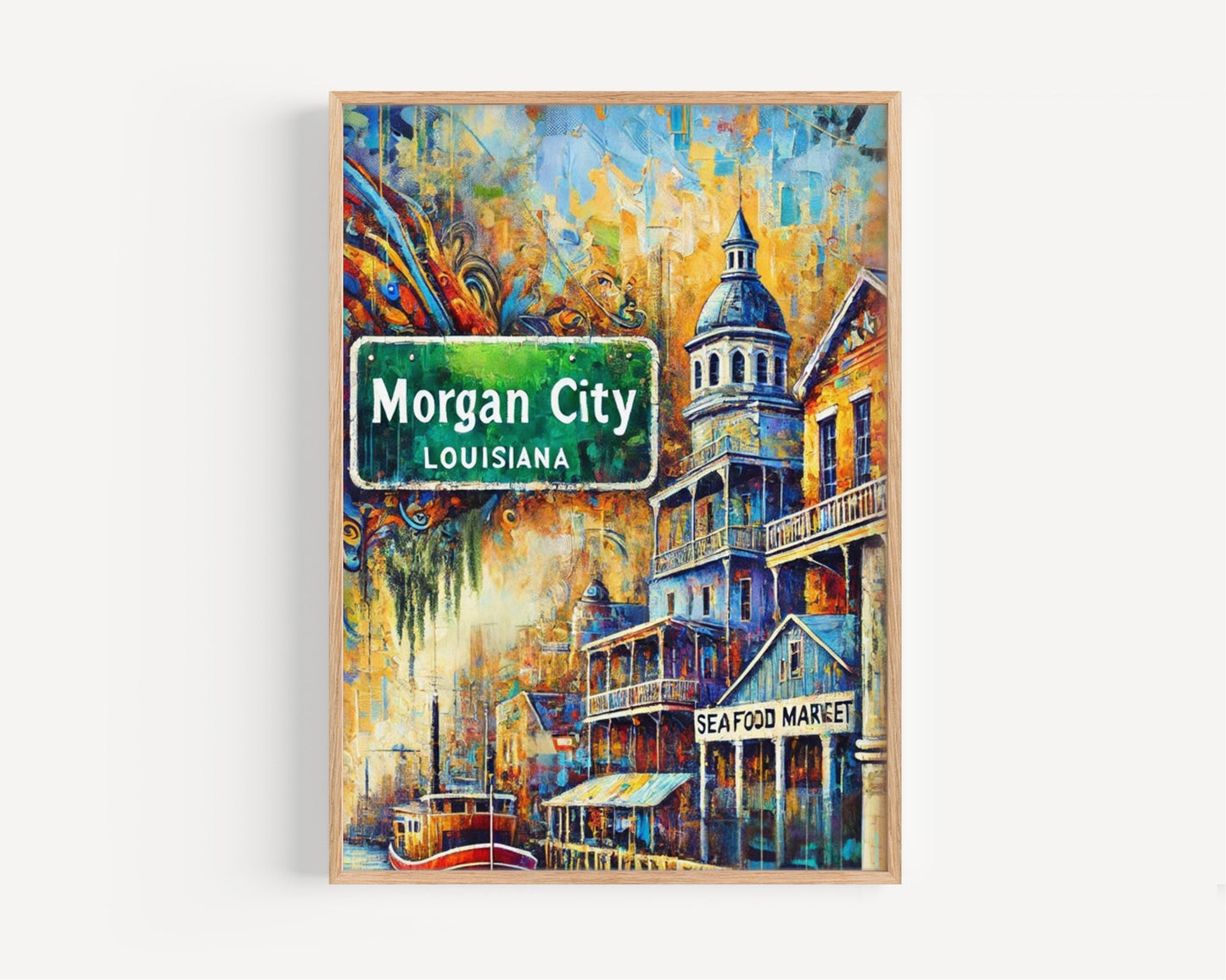 Louisiana Morgan City Wall Art Print - Travel Poster, Louisiana Gift, American Art Decor, Housewarming & Home Decoration