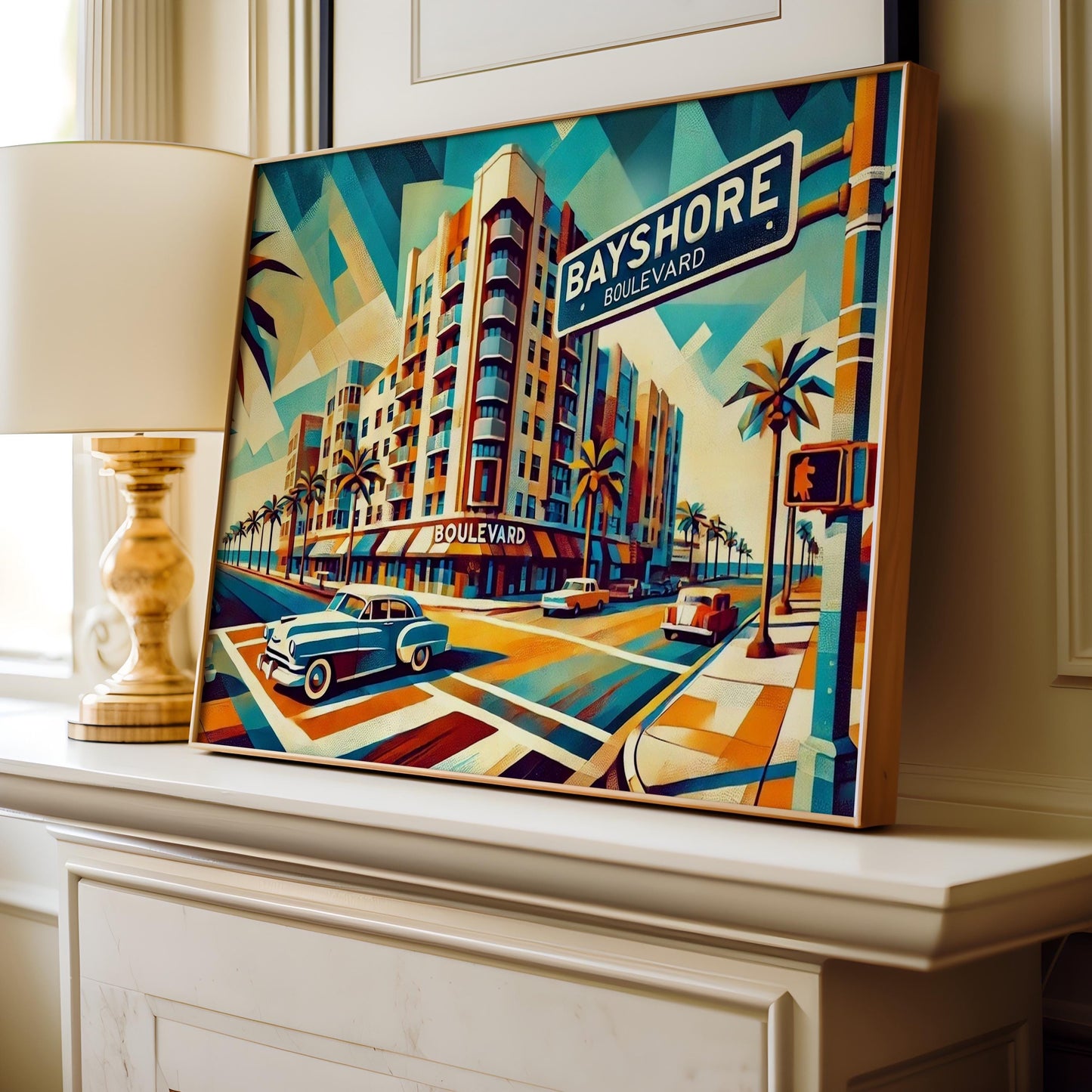 Bayshore Wall Art Cubism Print - Tampa Travel Poster, Florida Gift & Housewarming Artwork, Bayshore Boulevard Decor