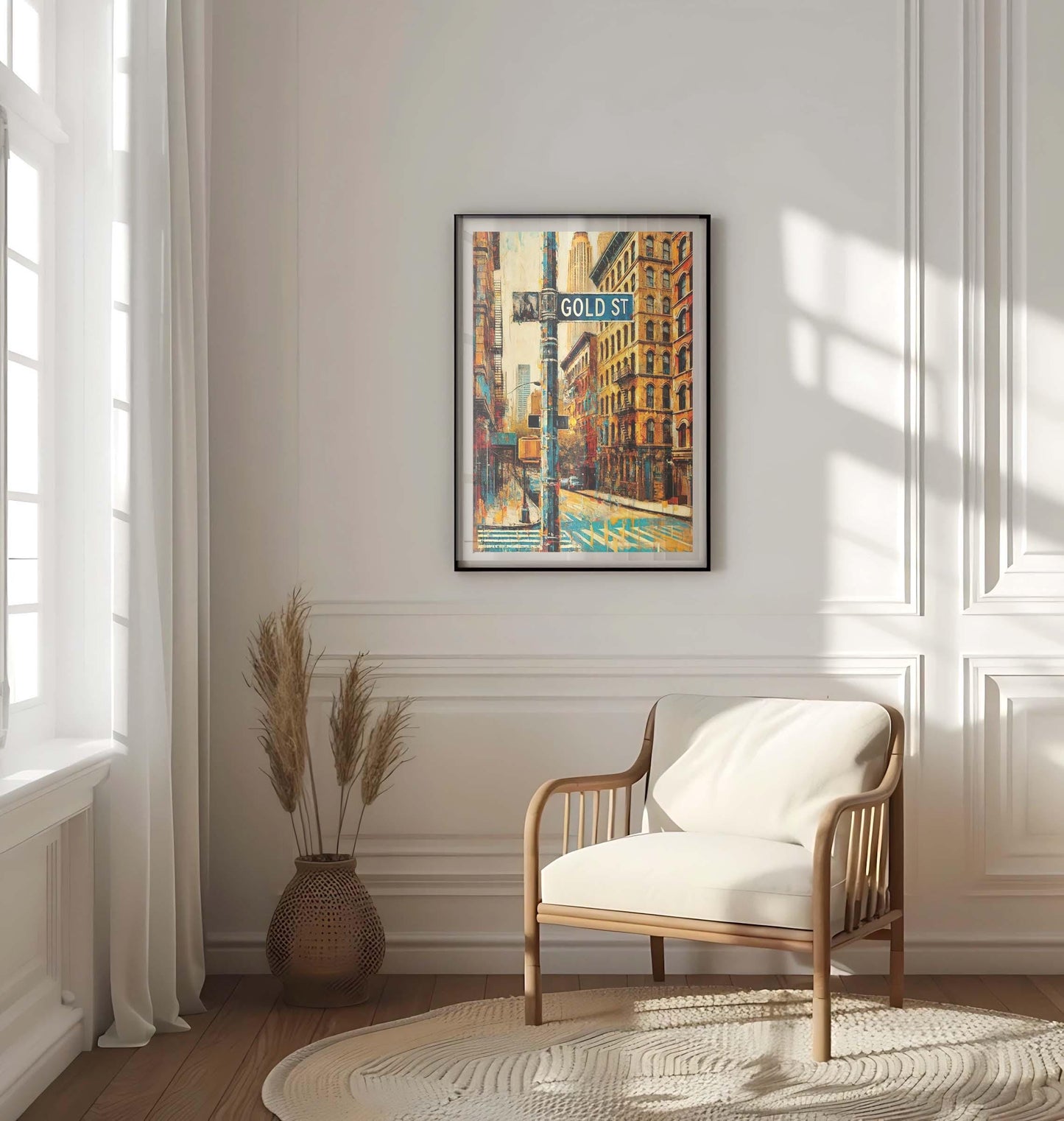 Gold St Print Manhattan Art, NYC Wall Art, New York Poster, Gold Street Decor, Travel Gift, Housewarming Gift, NYC Home Art
