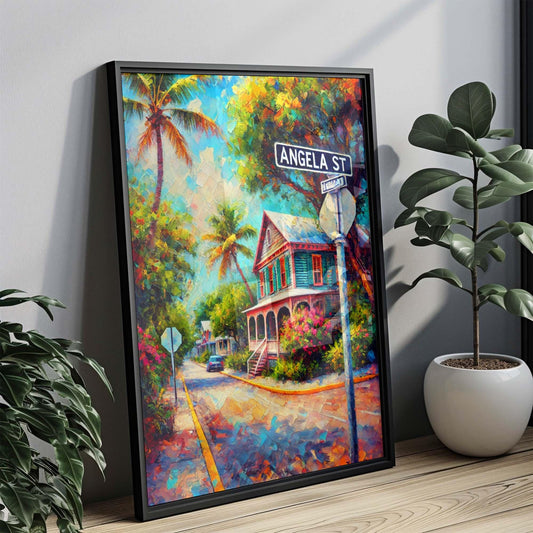 Angela Street Print – Key West Wall Art, Florida Travel Poster, Coastal Decor, Tropical Beach Scene,