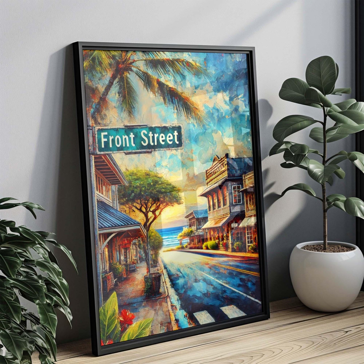 Maui Art Front Street Wall Print - Hawaii Travel Poster, Lahaina & Honolulu Gift, Housewarming Decor