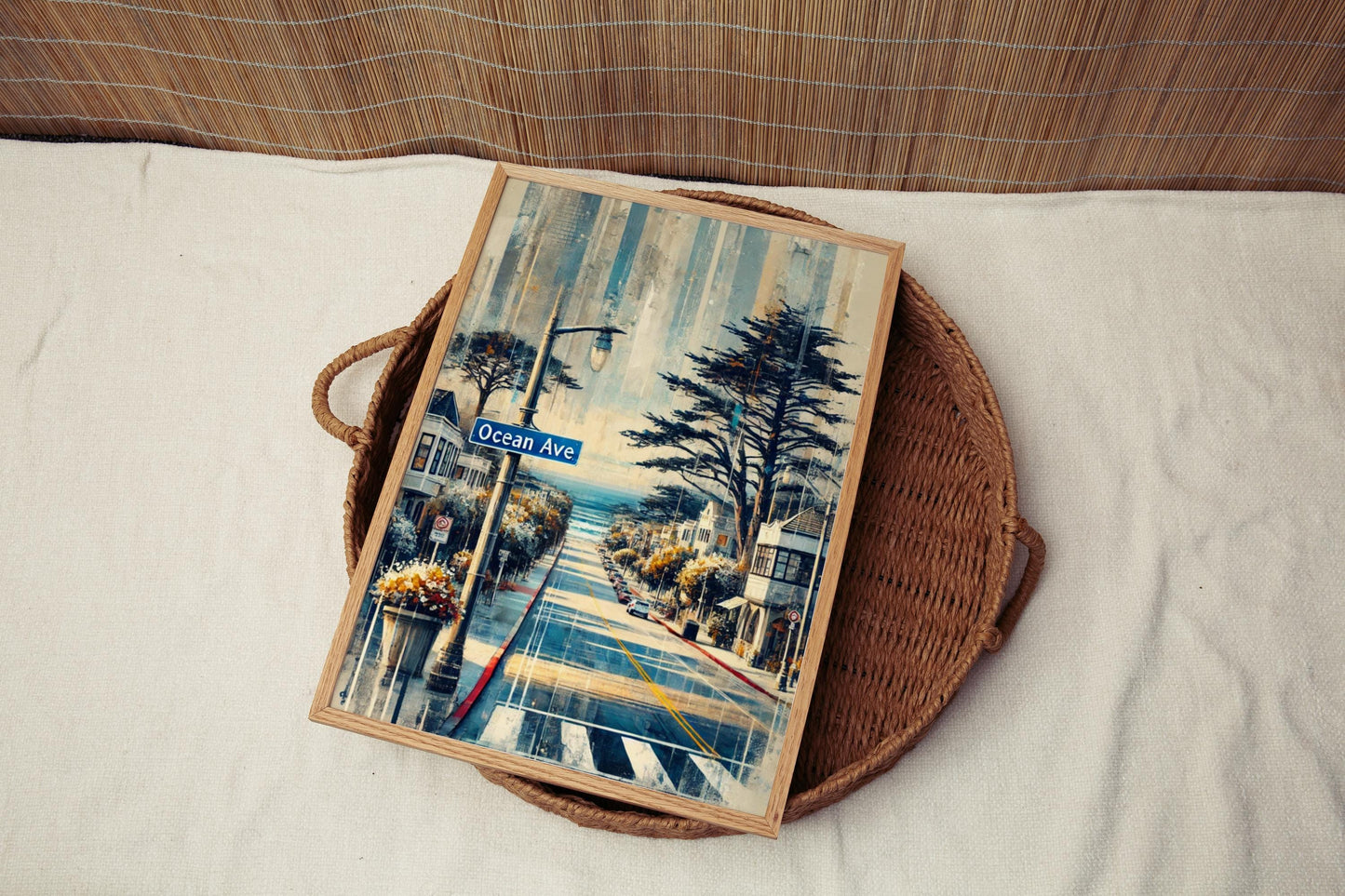 California Ocean Ave Wall Art - Coastal Travel Print & Beach Housewarming Decor, California Gift, Coastal Wall Poster, Seaside Artwork