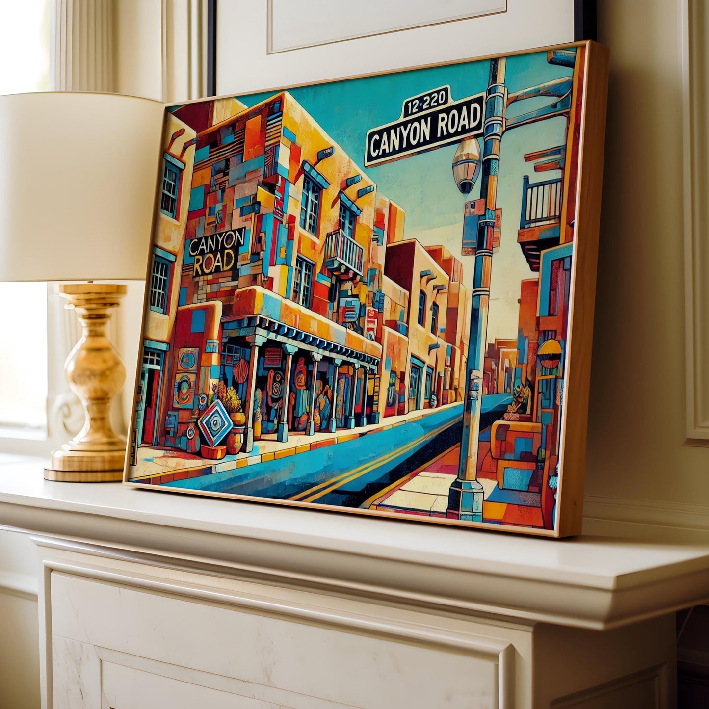 Canyon Road Wall Art - Cubism Print, Santa Fe NM Gift, New Mexico Travel Poster, Housewarming & Souvenir Art Decor