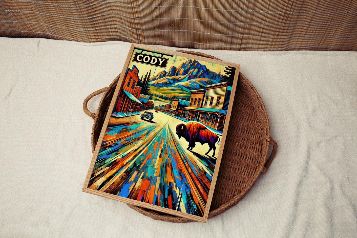 Wyoming Cody Wall Art Print, Travel Poster & Gift, USA Souvenir, Housewarming Decor, Wyoming State Map Artwork, Rustic Home Accent