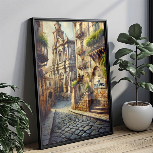 Via Crociferi Catania Italy Art Print, Baroque Street Scene