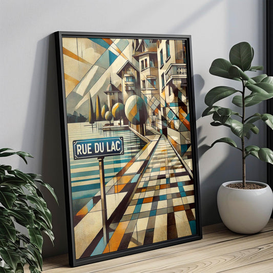 Geneva Rue du Lac St Wall Art Print – Switzerland Travel Poster, Housewarming Gift, Geneva Map Decor, Swiss Travel Print