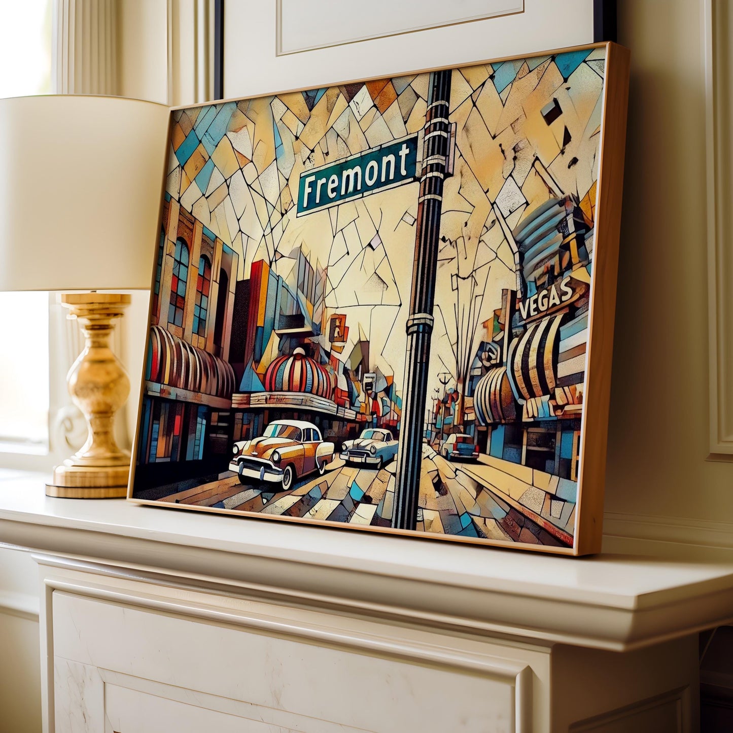 Fremont Street Wall Art - Las Vegas Cubism Print, Nevada Travel Poster & Modern Souvenir Home Decor Gift