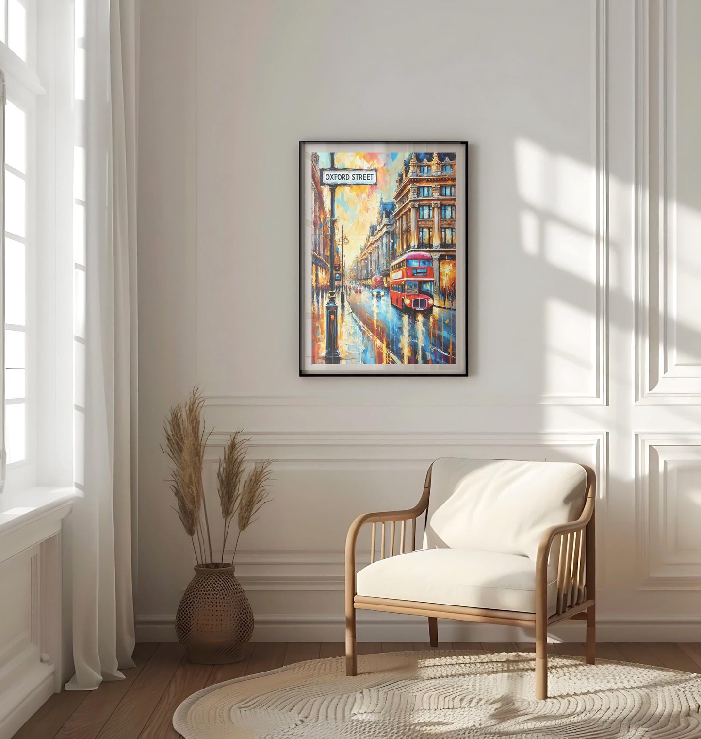 Oxford Street Wall Art Print – London Travel Poster, UK Cityscape Gift, Housewarming Decor, United Kingdom Art Illustration