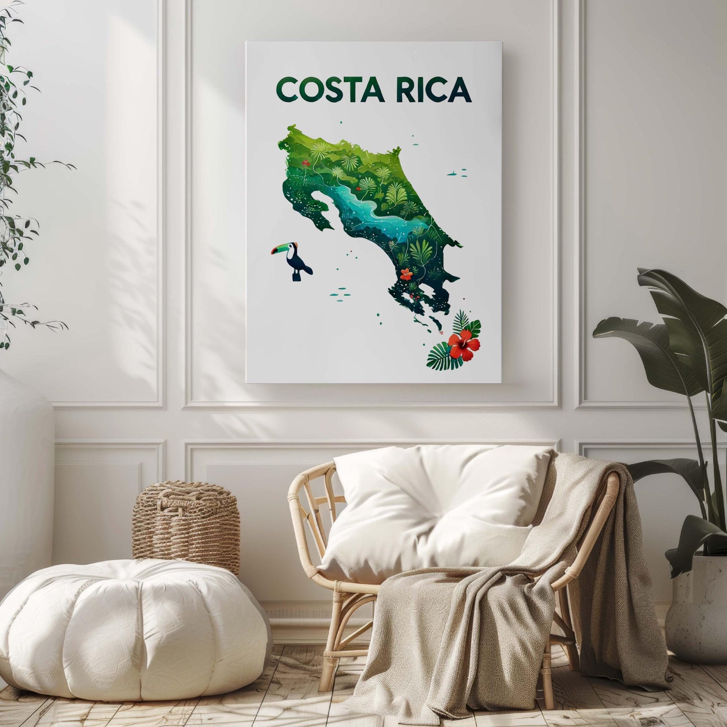 Costa Rica Print Tropical Wall Art, Travel Home Decor, Housewarming & College Gift, Costa Rica Map Artwork, Vibrant Coastal Poster