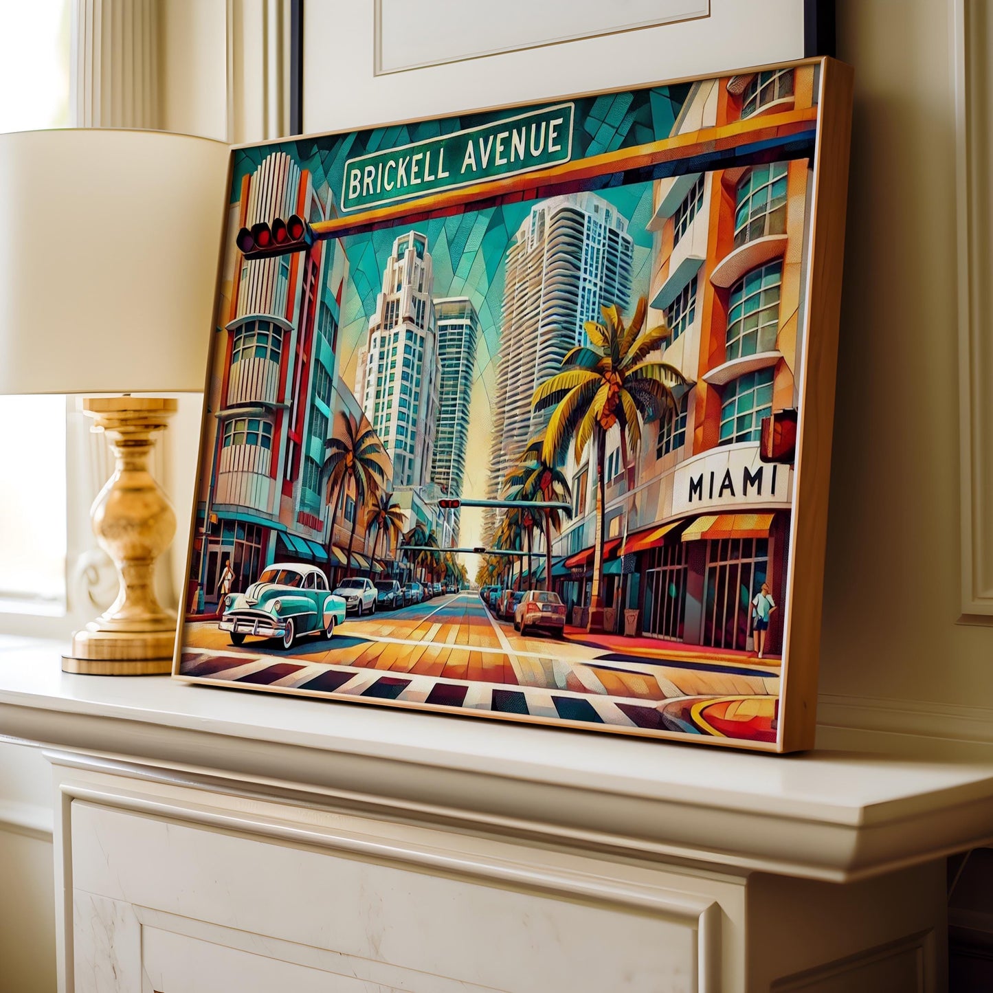 Brickell Wall Art Cubism Print, Miami Travel Poster, Florida Gift, Brickell Avenue Modern Home Decor, Housewarming Artwork