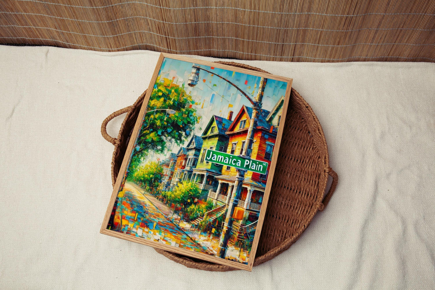 Boston Jamaica Plain Wall Art Print - Travel Poster, Boston Gift, USA American Art, Housewarming Decor, Unique Cityscape Illustration