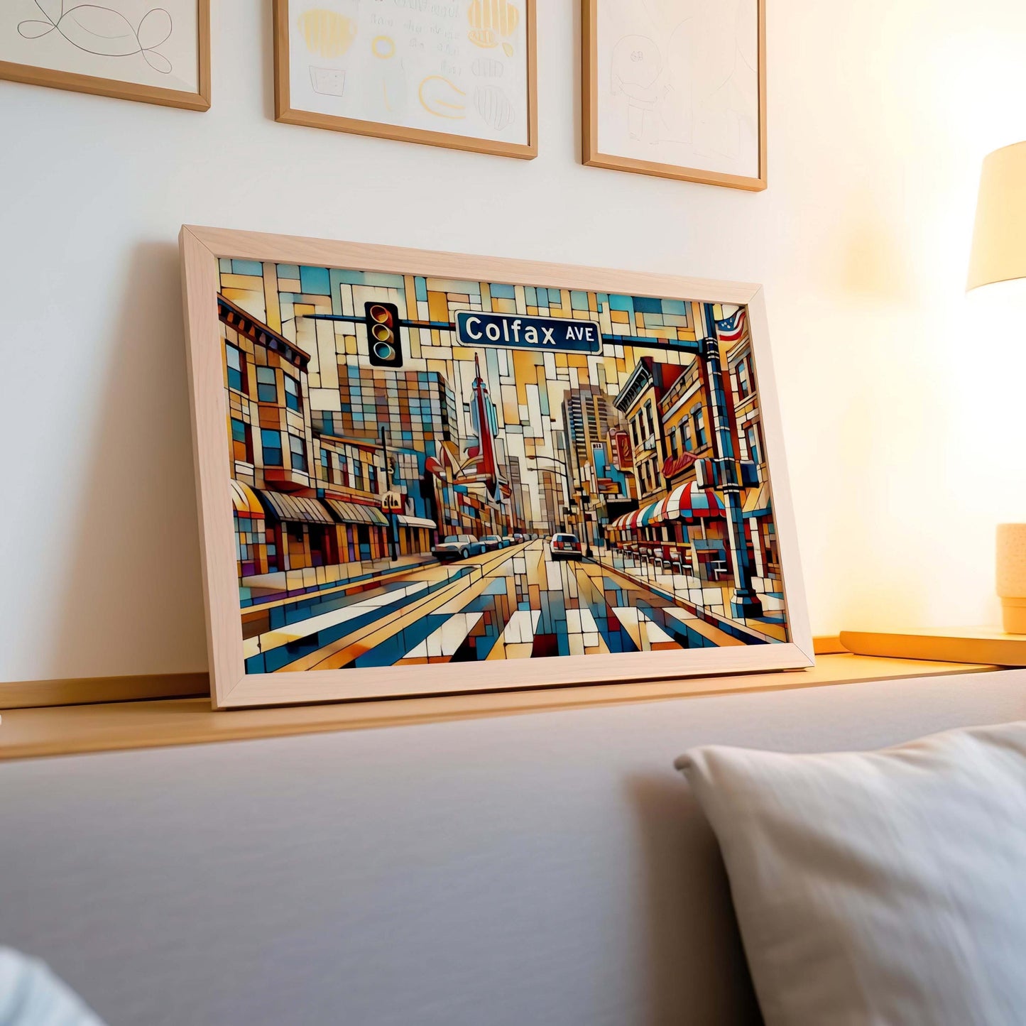 Colfax Avenue Wall Art Cubism Print - Denver Colorado Travel Poster, Modern Cityscape Gift, Housewarming Decor, Urban Art Print